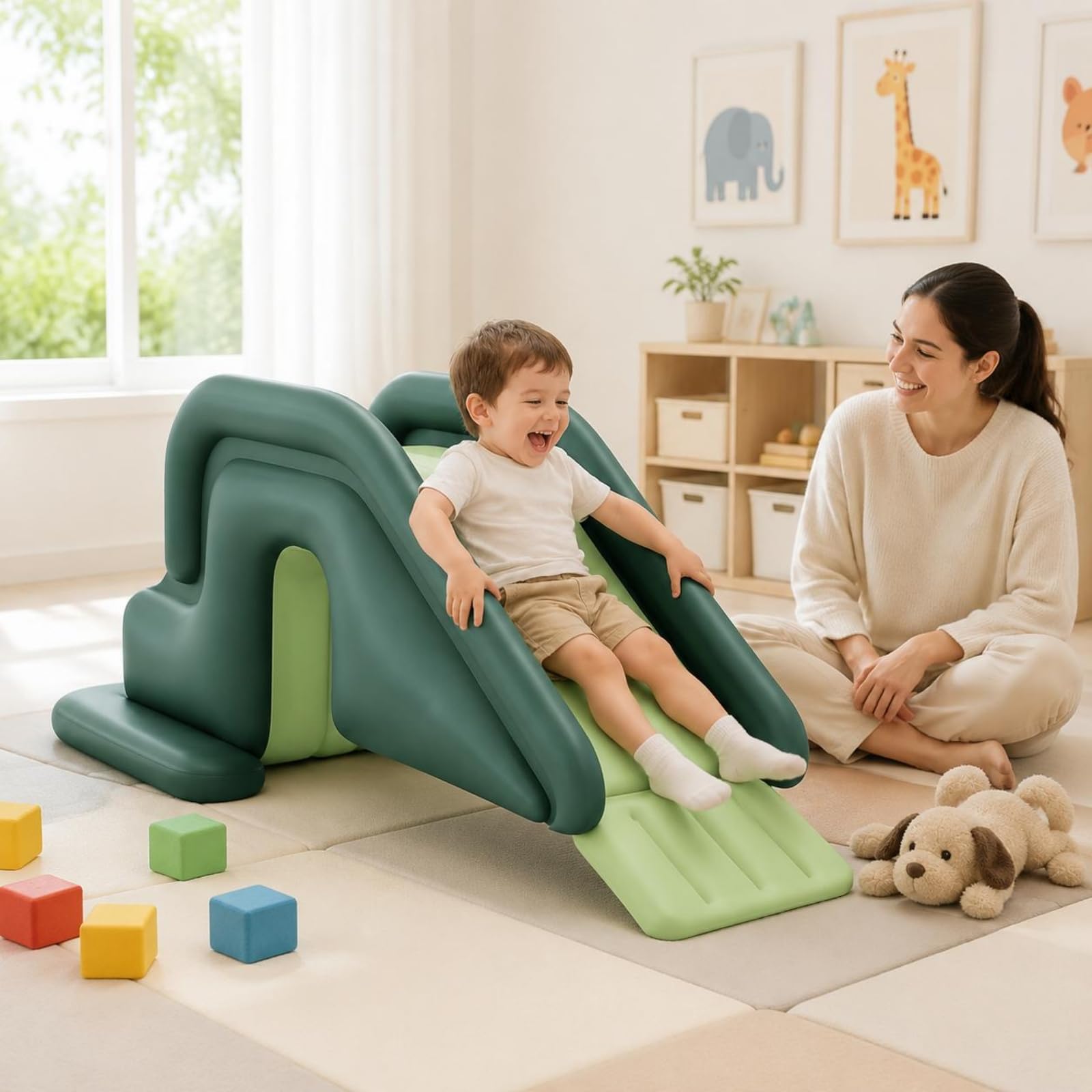 Milageto Aufblasbare Rutsche Indoor Rutschbahn Spielgerät Kinderrutsche PVC Material mit Weichem Landebereich Und Sicheren Seitenwänden für Kinderzimmer, Gelb