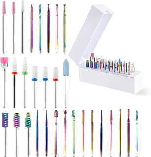 30Pcs Nail Drill Bits Set with Holder, 3/32 Inch Nail Bits for Nail Drill E-File, Professional Ceramic Carbide Diamond Drill Bit Set Nails for Acrylic Gel Nails, Home Salon