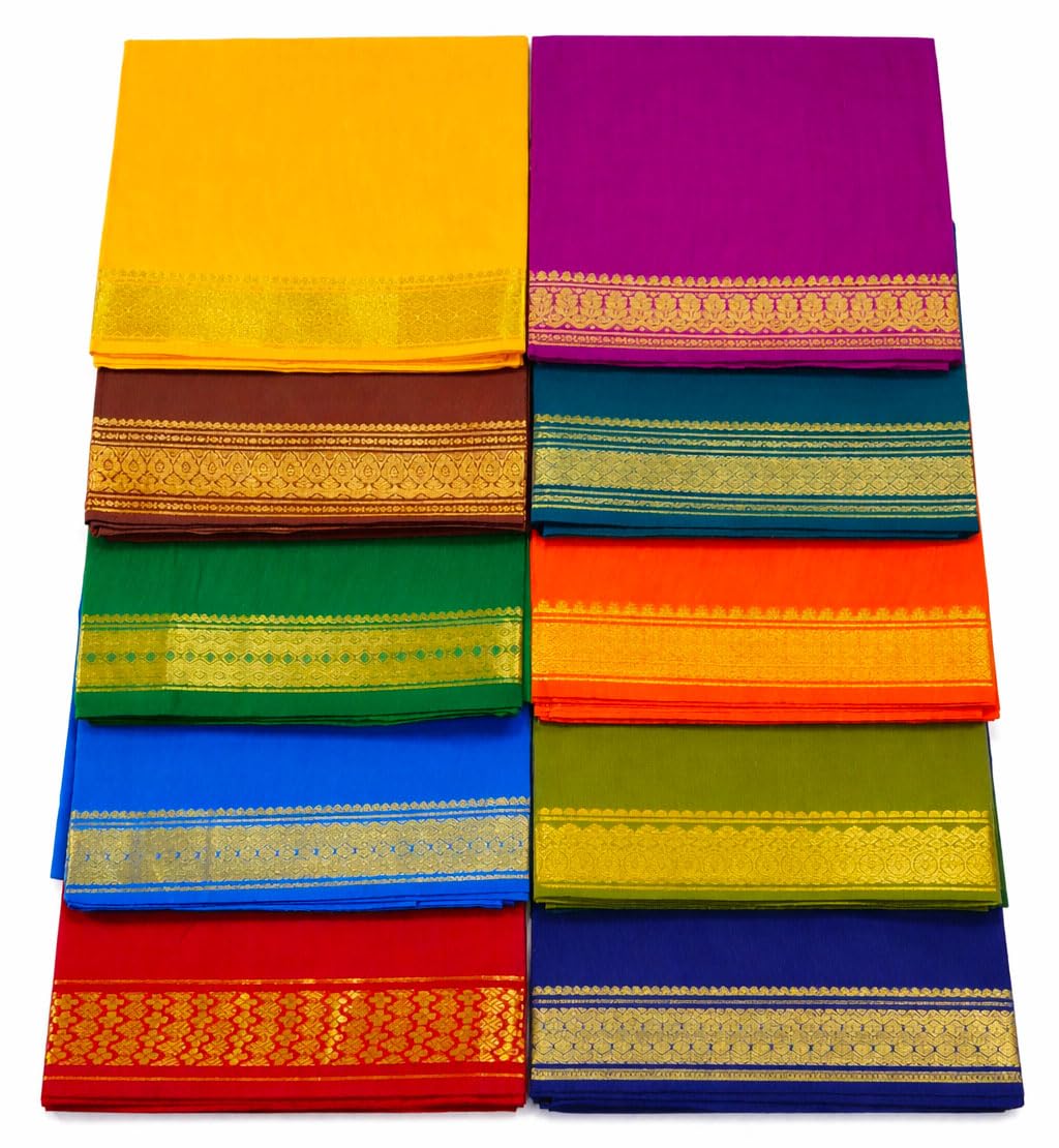 1 Meter Unstitched Blouse Material South Cotton Jari Border Pieces for Women | Wedding & Festival Reurn gift for Women Navratri, Durga Puja, Oti Bharan, Ugadi, Haldi Kumkum | Pack of 10-image-33