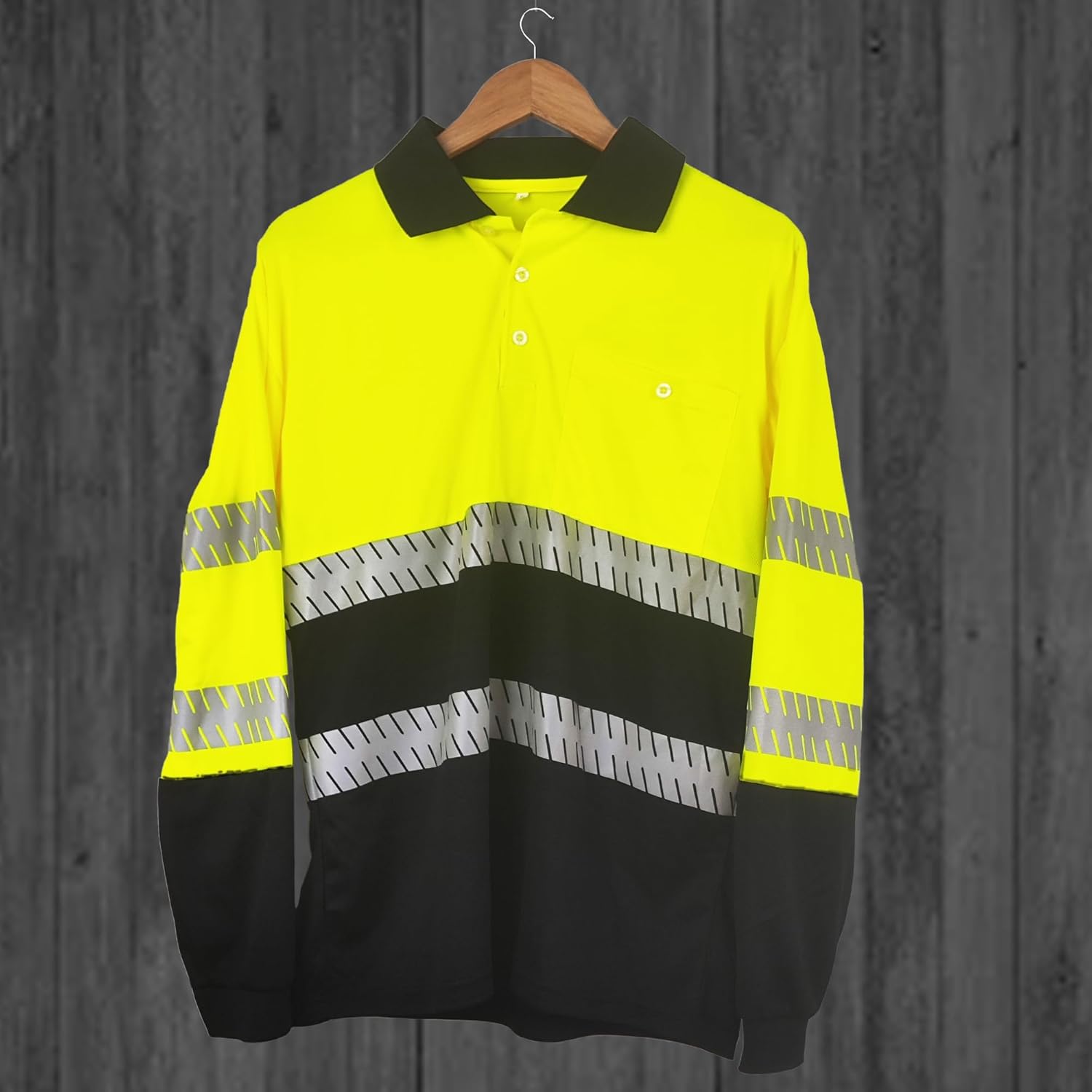 Hi Vis Safety Polo T-Shirt for Men,Coolpass Safety Shirt Long Short Sleeve with Pocket Quick Dry - Image 2
