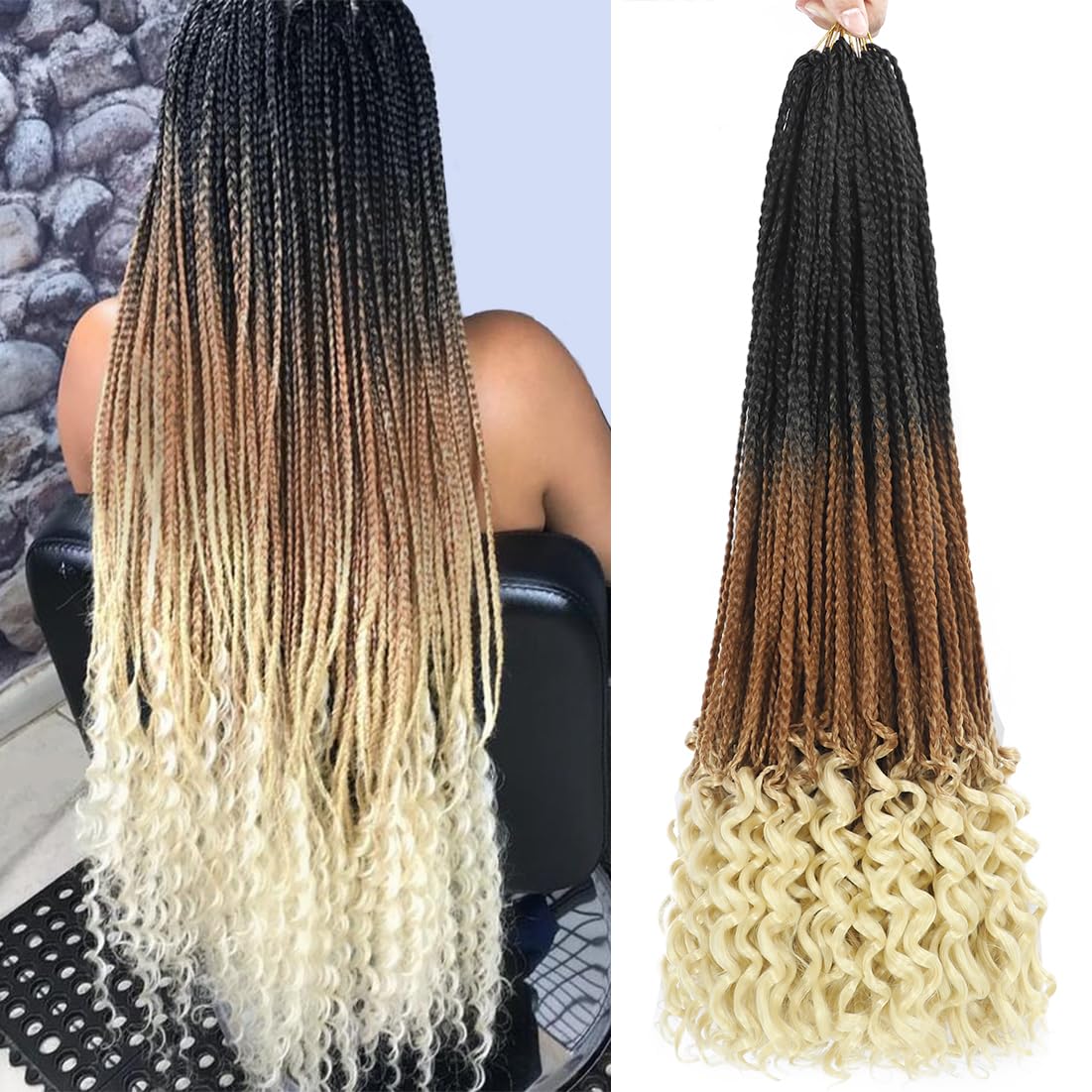 Crochet Box Braids Hair with Curly Ends 7 Packs Pre Looped Crochet Braids Goddess Box Braids Crochet Box Braid Hair (18inch,1B/27/613)