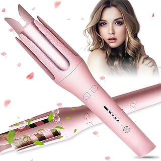 pobugy Auto Hair Curler, Automatic Curling Iron with 4 Temperatures, Automatic Shut-Off, Anti-Scald, Anti-Tangle Rotating Curling Wand for Hair Styling, Diameter 32 mm (Pink),Christmas Gift for Women
