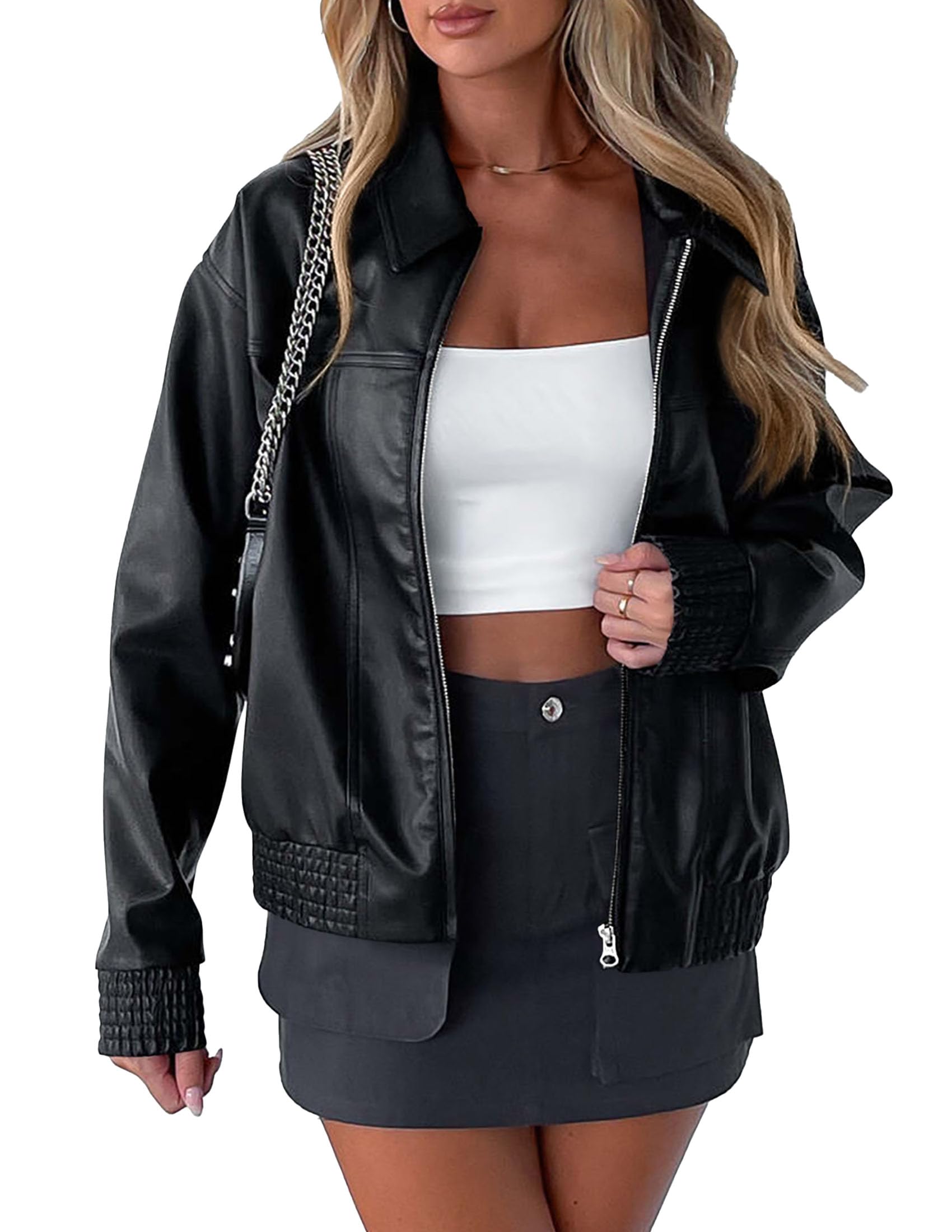 PRETTYGARDENWomen's Faux Leather Jackets 2025 Fall Long Sleeve Bomber Jacket Zip Up Motorcycle Coats Winter ClothesOEKO-TEX STANDARD 100