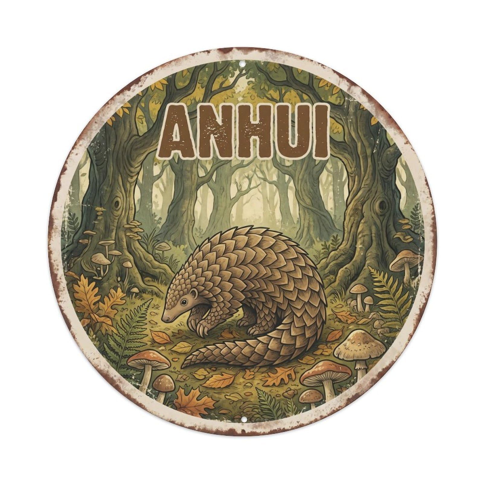 Vintage Anhui Chinese Pangolin Forest Floor Metal Tin Sign