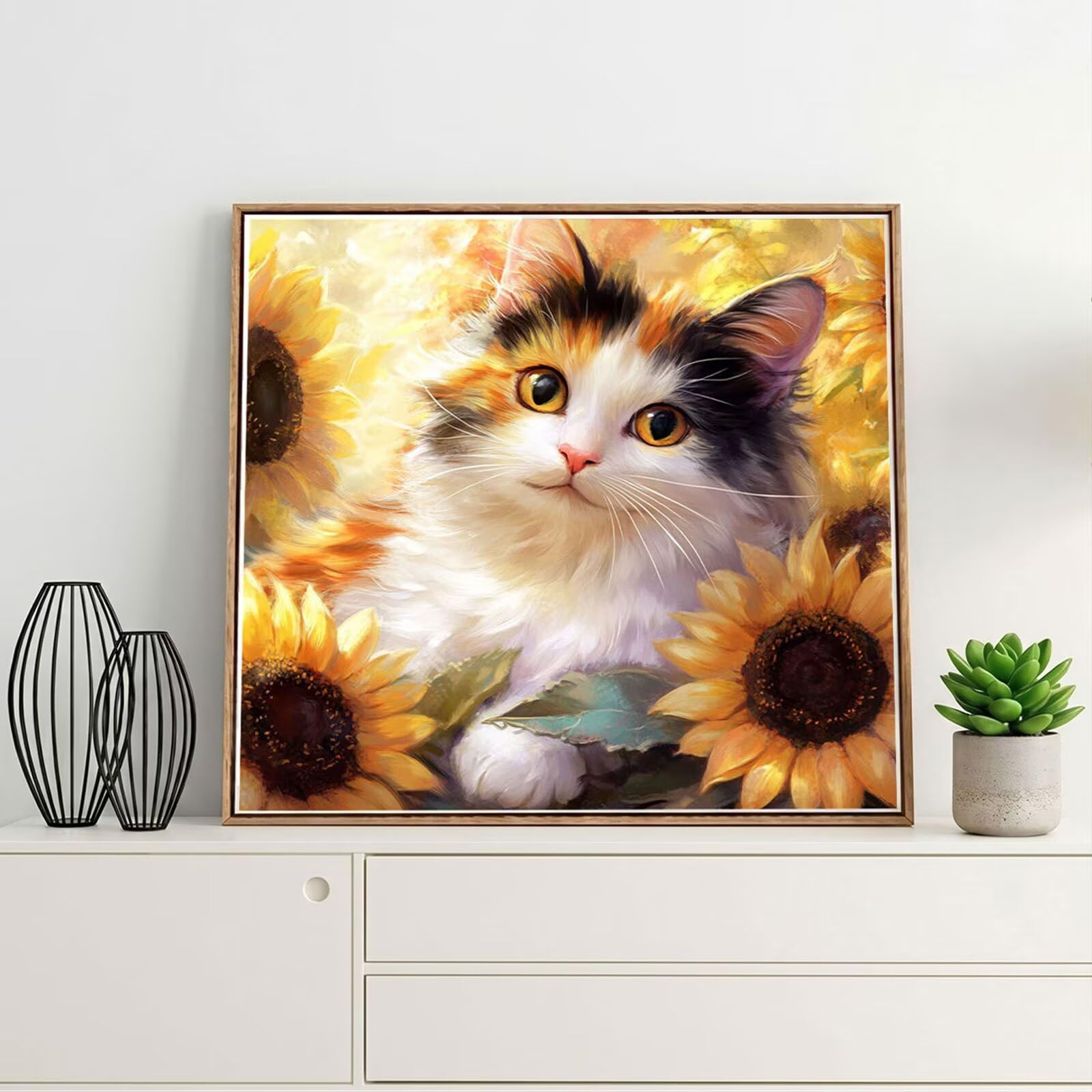 Diamond Painting Adulti, Gatto Diamond Painting Kit Completo, 5D Pittura Diamante Bambini Attività Manuale Creativa e Idea Regalo, Diamantini Crystal Art Tela Fai Da Te Kit 100x100cm Girasole FX#927