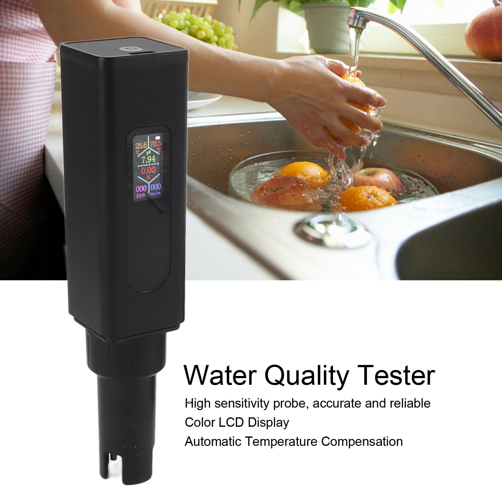5 in 1 Tester di Qualità dei'Acqua di Salinità PH Temperatura TDS CE Testing Meter Schermo LCD Rilevatore di Acqua per Acquari Acqua Potabile Piscina