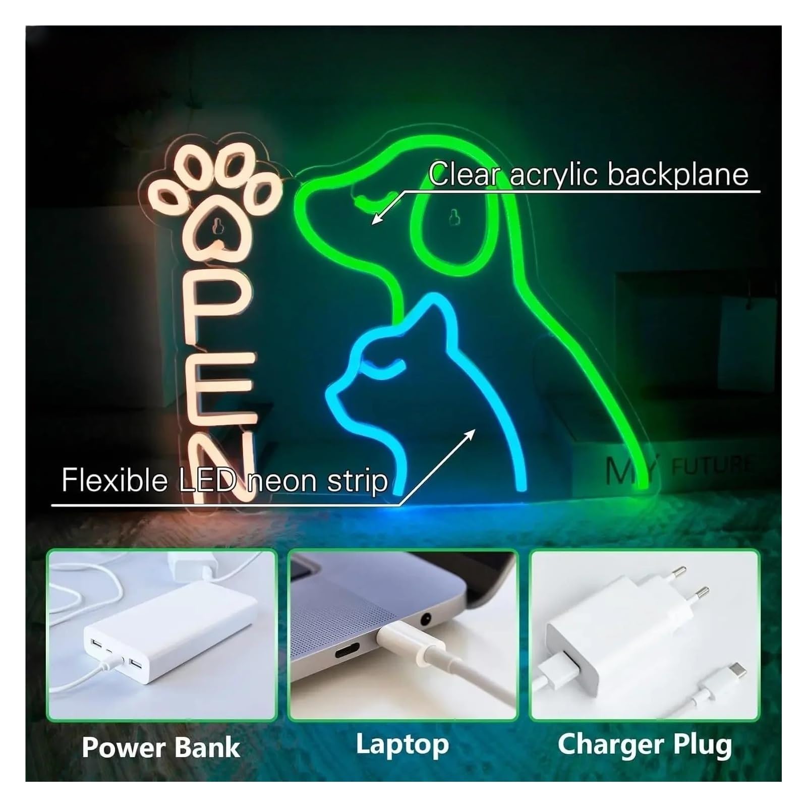 Scritta luminosa Insegna Al Neon A Con Apertura Per Animali Domestici, Decorazione Da Parete Per Amanti Degli Animali, Illuminazione Commerciale Per La Casa 36.8cmх27.6cm