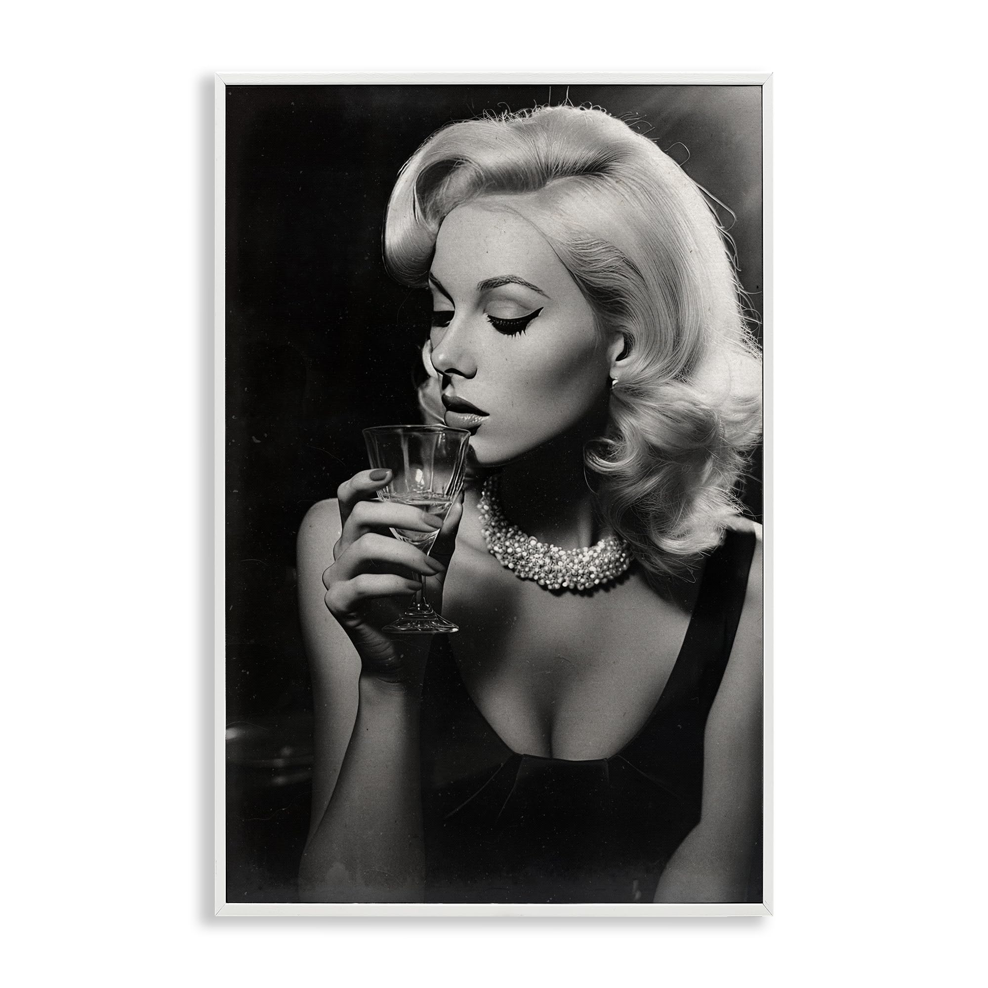 Poster femme et martini Stupell Industries avec cadre premium finition blanche