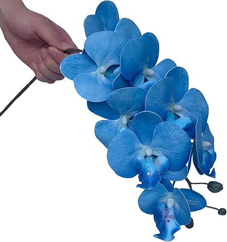 Miniatura 3 de FagusHome Phalaenopsis - Flores artificiales de 32 pulgadas, 6 piezas de orquídeas artificiales para decoración del hogar (azul)