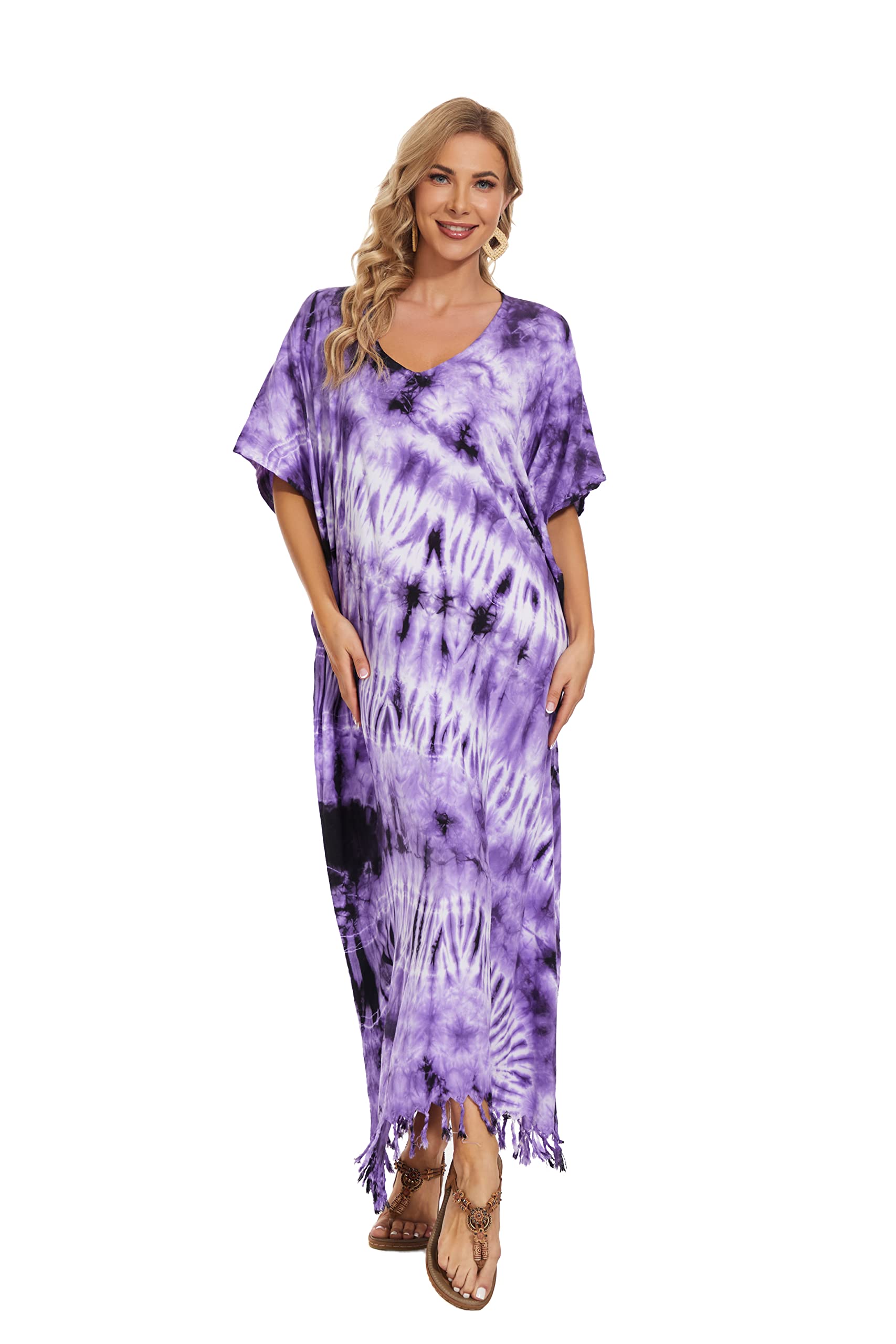 Beautybatik Caftano da donna hippie tie dye caftano loungewear maxi plus size abito lungo da 18 a 26
