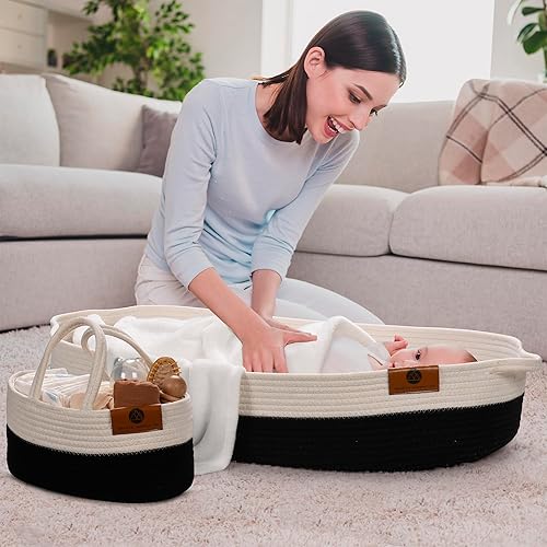 Miniatura 4 de Cesta cambiadora de bebé, cesta de pañales Moisés con almohadilla de espuma, 2 fundas impermeables, manta, organizador de pañales,