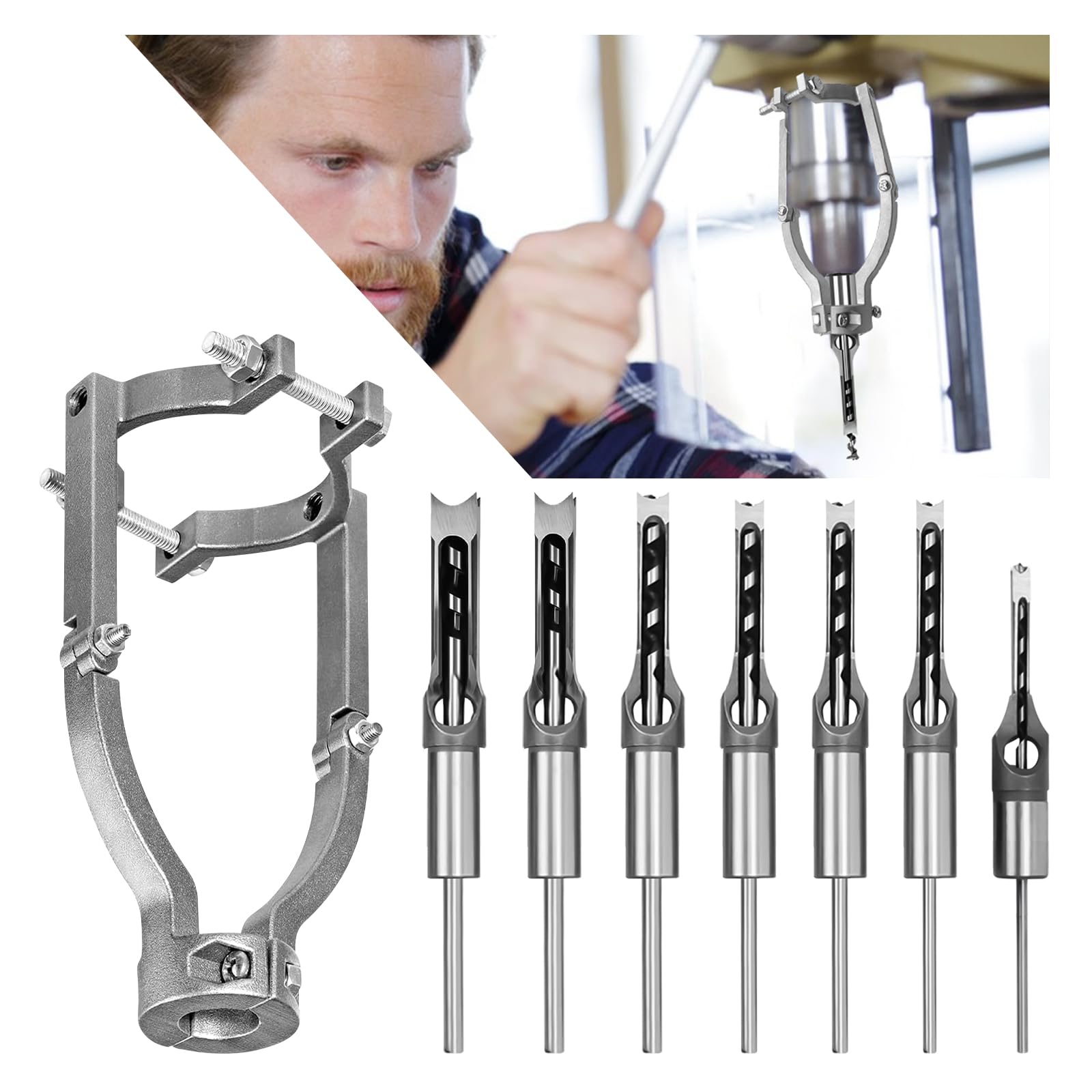 Brocas de agujero cuadrado para carpintería con adaptador, 1/4, 5/16, 3/8, 2/5, 1/2, 9/16, 5/8, juego de cinceles de mortaja de madera para máquinas de mortaja