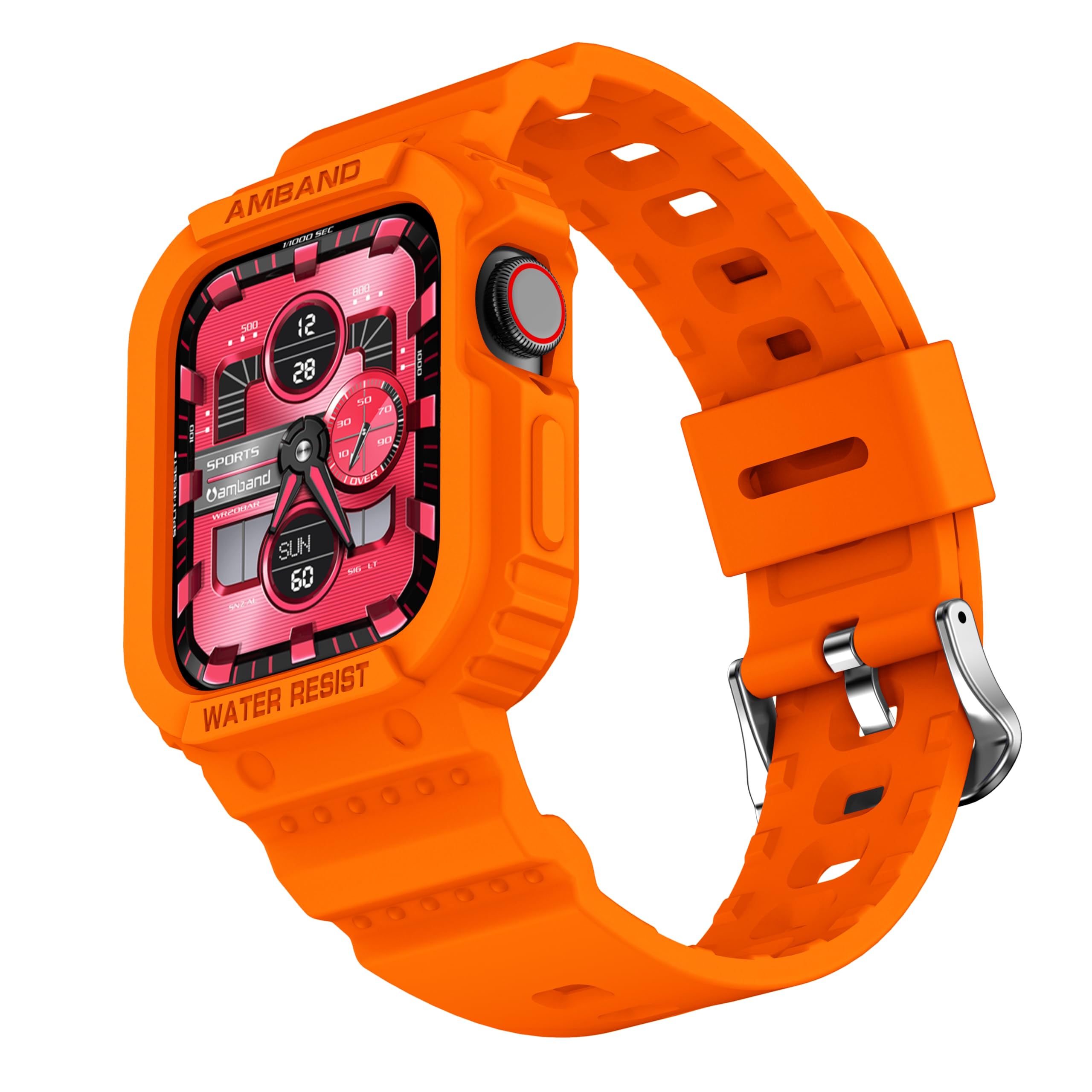 amBand Compatible for Apple Watch Band 41mm 40mm 38mm with Bumper Case, Rugged Men Women Bands for iWatch SE 3 SE2nd SE Series 9 8 7 6 5 4 3 2 1, Sport Military Protective Cases Drop-Proof, Orange