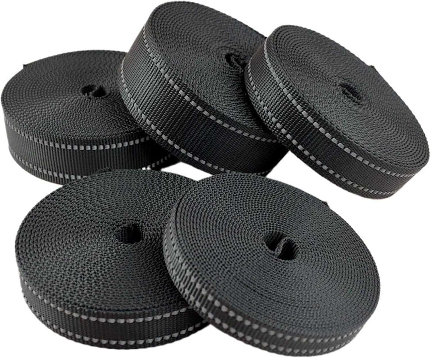 5/10メートルナイロンウェビングストラップ幅15-38mm黒反射ペット首輪素材縫製バイアステープバンド(38mm,10Meters