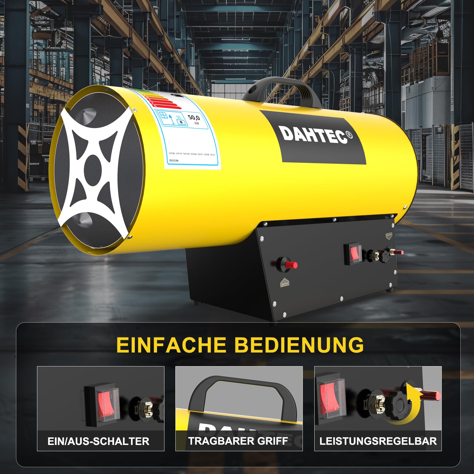 Gasheizgebläse 30-50 kw Leistungsregulierung Heizkanone Heizlüfter Gas Tragbar Bauheizer Luftmenge 1000 m³/h für Baustellen, Garage