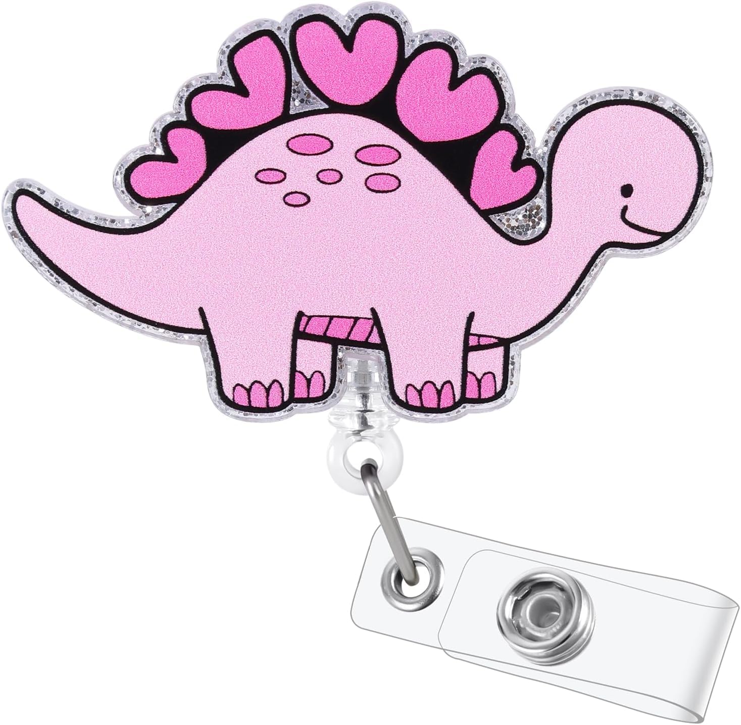 Wysuwany uchwyt na dowód osobisty, dla pielęgniarek, na dowód osobisty, uroczy design, z klipsem, dla pielęgniarek, lekarzy, wolontariuszy (różowy dinozaur)