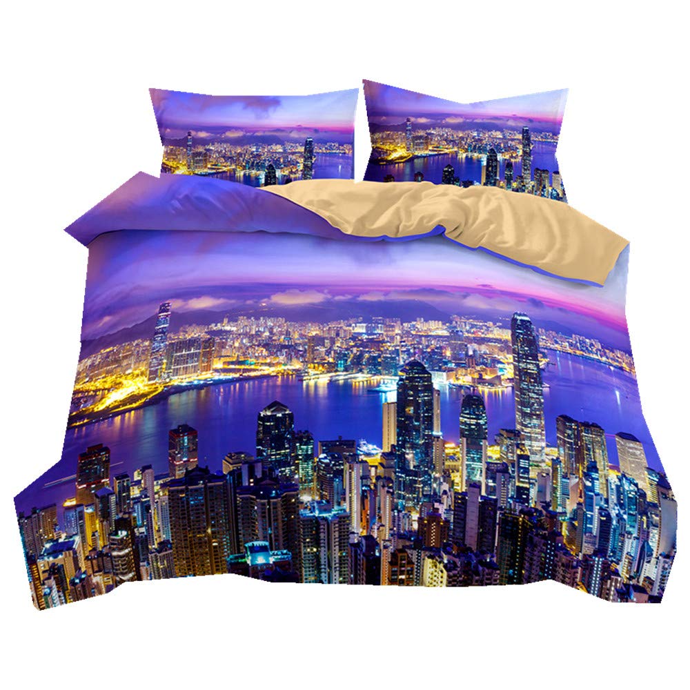 Housse de Couette 3D Style Urbain Néon Parure de Lit Graphique Lumineuse Métropole 220x260