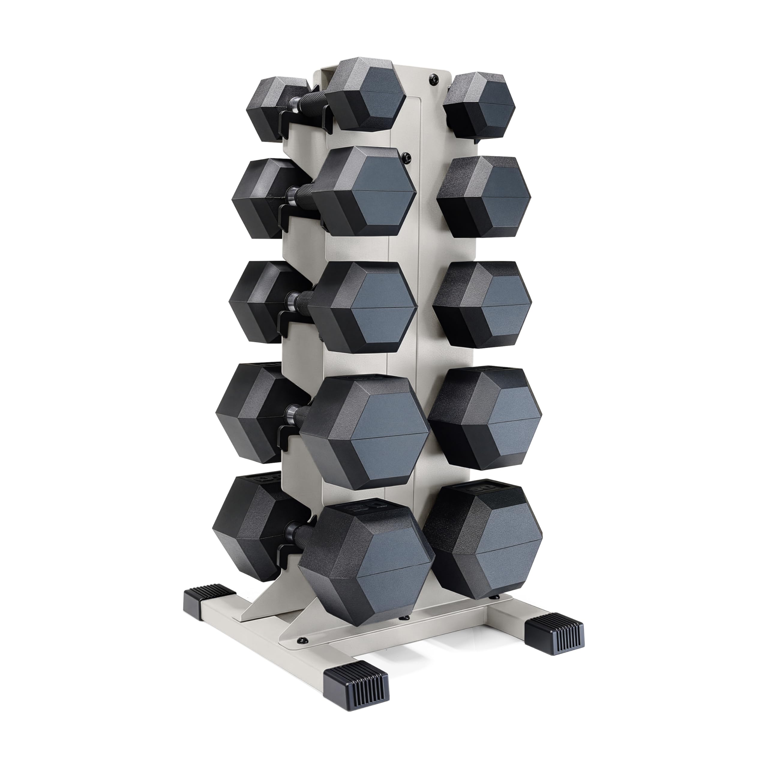 CAP Dumbbell Set with Rack, Rubber Coated Hex Free Weight Set | 100–300 lb Options, Vertical Space-Saving Storage for Home Gym Strength Training