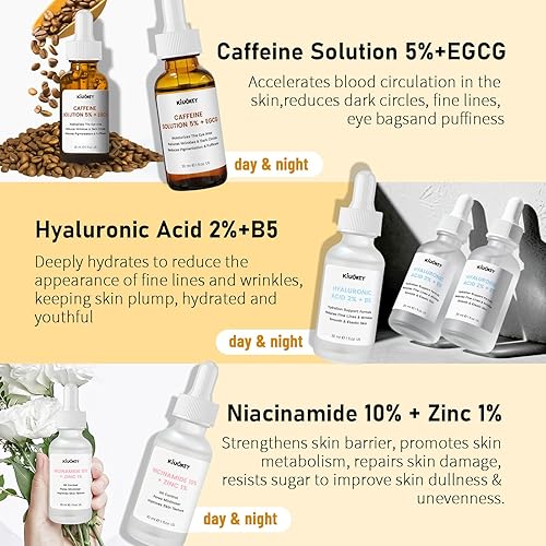 Miniatura 3 de Advanced Face Serum Set de 3 piezas Solución de cafeína al 5% + niacinamida + sueros de ácido hialurónico Suero antienvejecimiento que reduce las