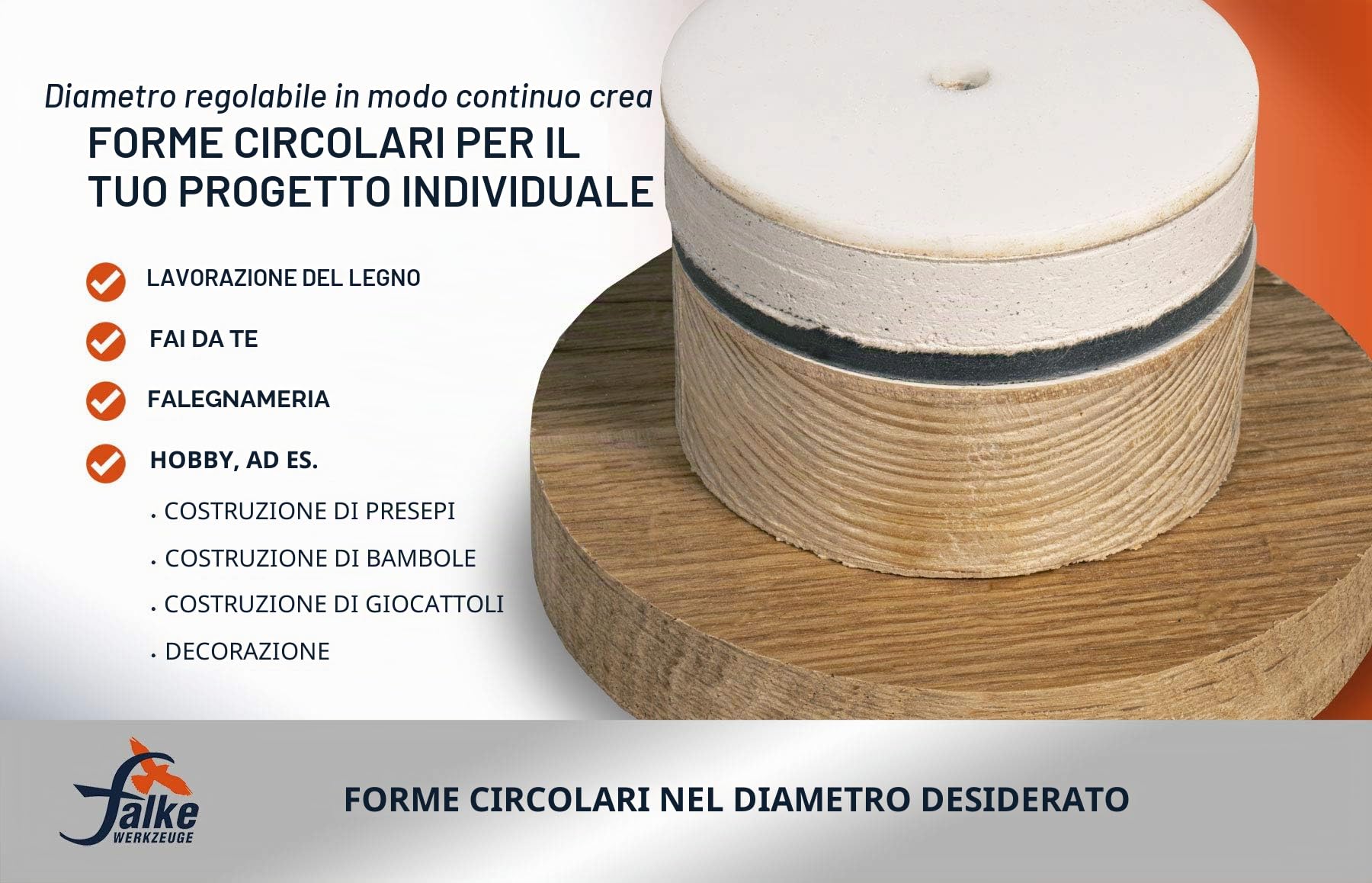 Tronchese Falke FKS-H 120 (sega a tazza regolabile) - universale per legno, plastica, cartongesso | Diametro infinitamente regolabile (40-120 mm)