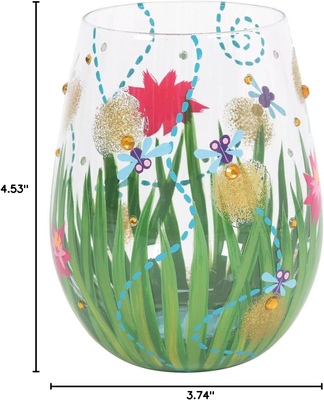 Enesco 6008341 Designs by Lolita Firefly Hand-Painted Artisan Stemless Wine Glass, 20 Ounce, Multicolor