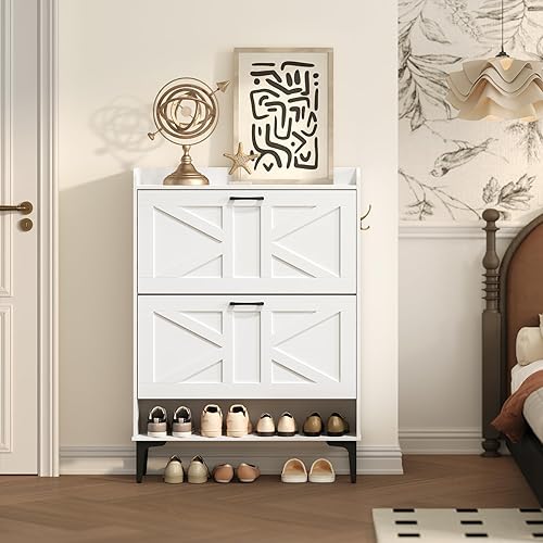 Vista 8 de SHWT9401 Gabinete de almacenamiento de zapatos, organizador de zapatos con 2 cajones abatibles, almacenamiento oculto de zapatos para entrada