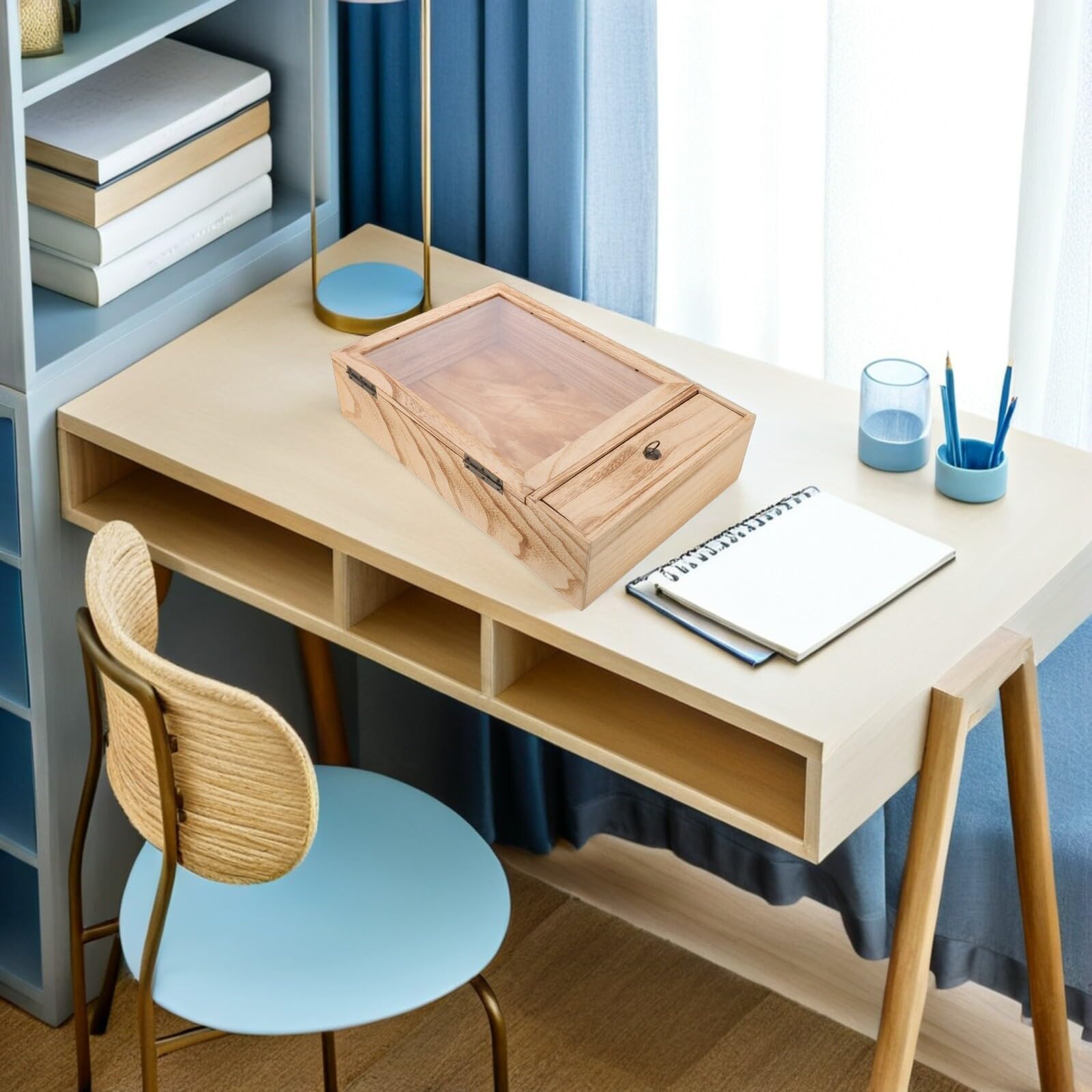 Veemoon Caja De Muestra De Madera Sólida Bastidor Vitrina para Coleccionables Marco De La Imagen Light Brown