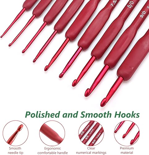 Miniatura 5 de NaoShiro Juego de 32 ganchos de ganchillo ergonómicos con estuche para manos artríticas, agujas de ganchillo extralargas, kit de ganchillo para