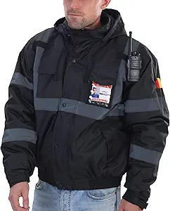 sesafety Reflective Jacket for Men, High Visibility Jackets, Safety Jackets for Men, Hi Vis Construction Bomber Jackets Waterproof with Pockets and Zipper, Black Bottom, Class 3