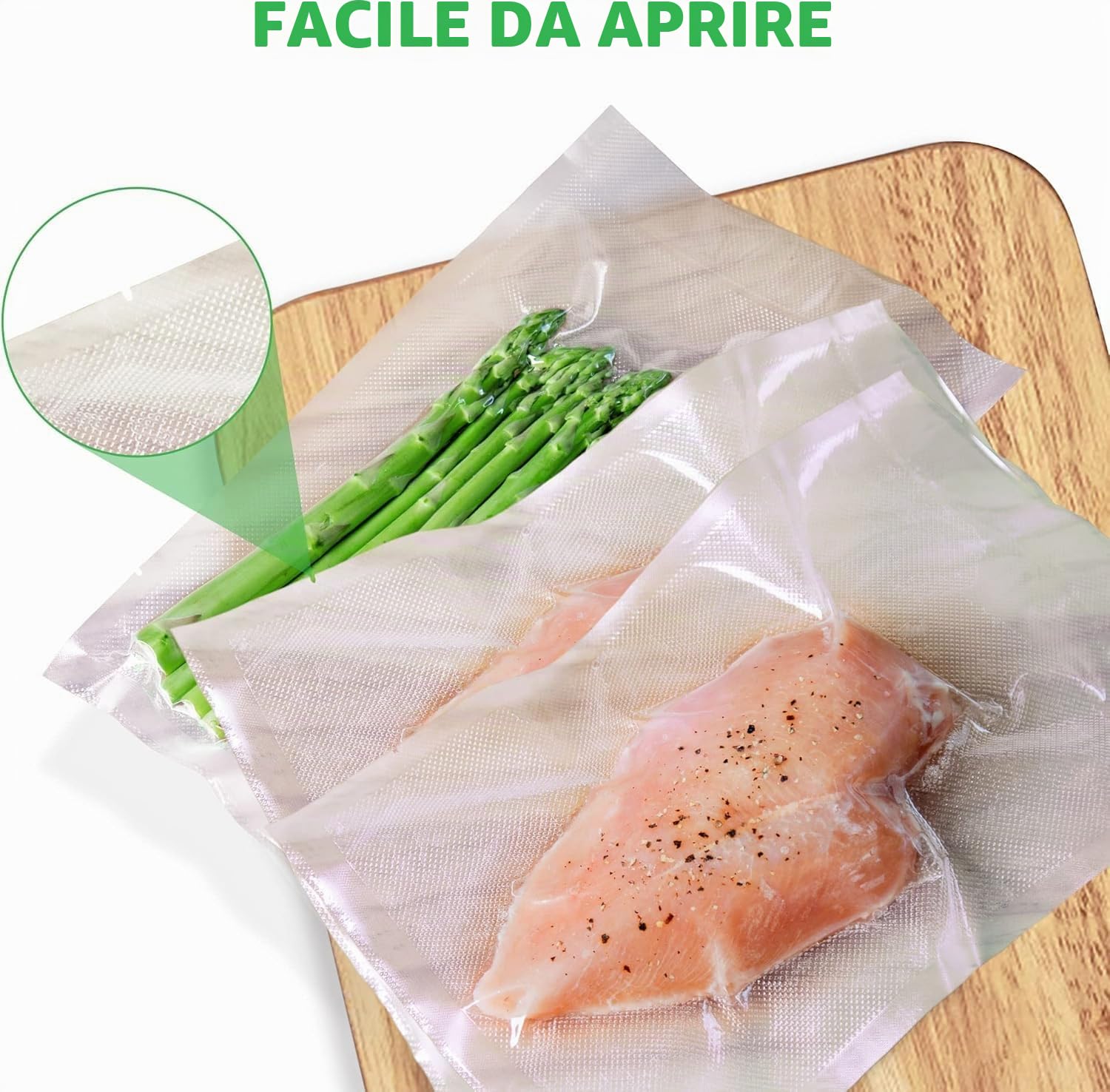 KitchenBoss Sacchetti Sottovuoto per Alimenti 300 Sacchetti 20 x 30 cm, Buste Sottovuoto Goffrate Alimenti per Sous Vide e Macchina Sottovuoto, Sacchetti Sottovuoto Alimenti 175 µm