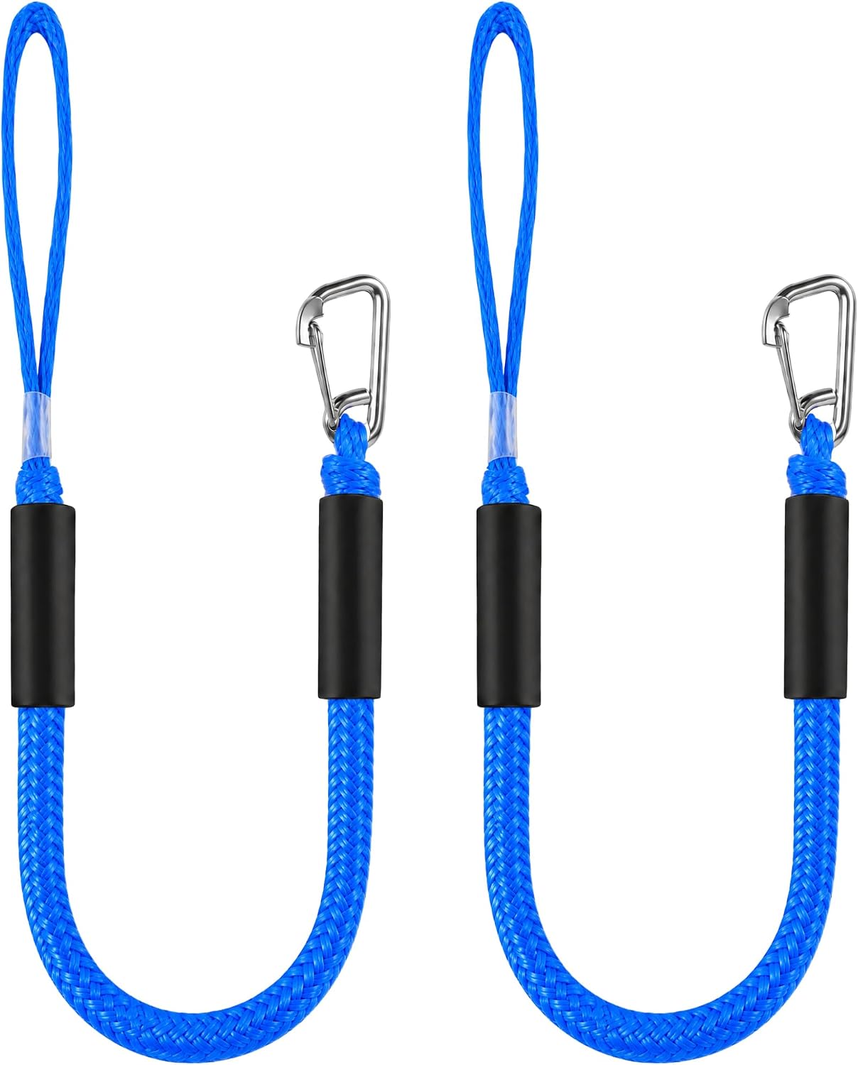 Bungee Dock Lines for Boats, Upgraded Heavy Duty Mooring Rope with 316 Stainless Steel Clip, Quick Tie Down for Rough Water, Single Hook Design, （2ft-2 Pack-Black）