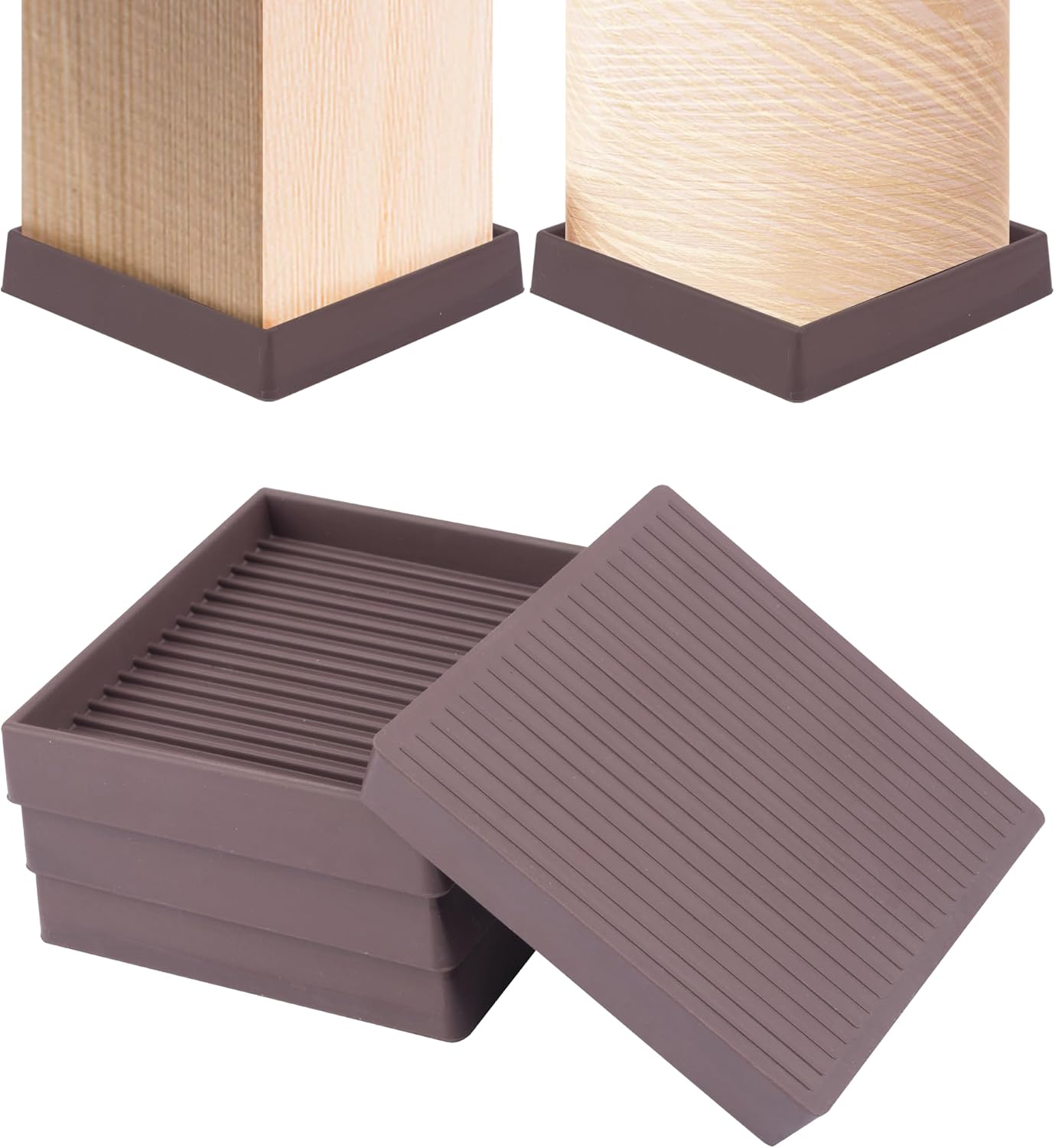 Non Slip Furniture Pads 4 Pcs Rubber Pads for Furniture Feet Bed Couch Stoppers Anti Slide Caster Cups Floor Protectors (Square, 3 Inch)
