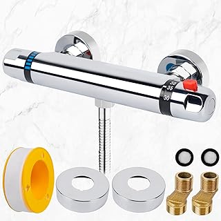 Duscharmatur mit Thermostat,Duschthermostat Aufputz Thermostat Dusche mit 38°C Sicherheitstaste,Chrom Mischbatterie Brausethermostat aus Messing zur Regelung der Warm- und Kalttemperatur (20°-50°C)
