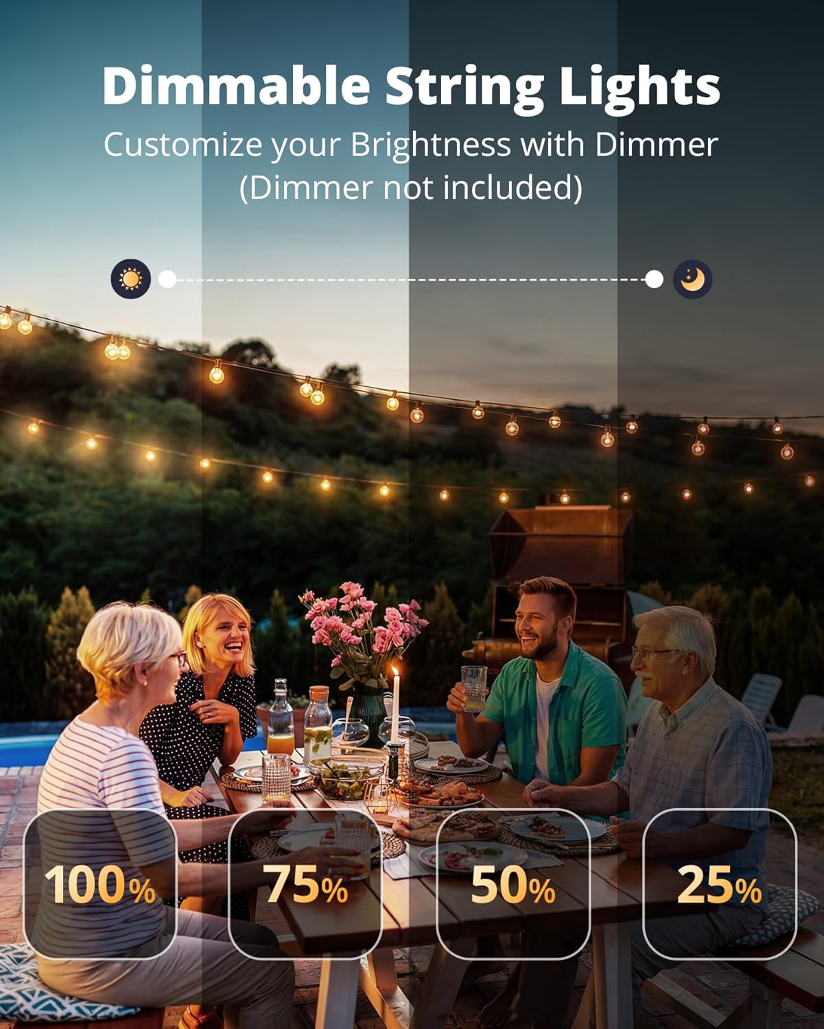 VIPAR Outdoor String Lights, 60FT 32 G40 Bulbs Patio Lights Outdoor Waterproof, Shatterproof Vintage Connectable LED Outside Hanging Light for Backyard, Porch, Garden, Deck, Bistro, 2700K Dimmable