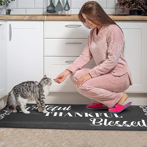 Miniatura 73 de Juego de 2 tapetes de cocina Thankful para cocinar, antideslizantes, impermeables, de pie para cocina, de 17 x 30 + 17 x 47 pulgadas, beige