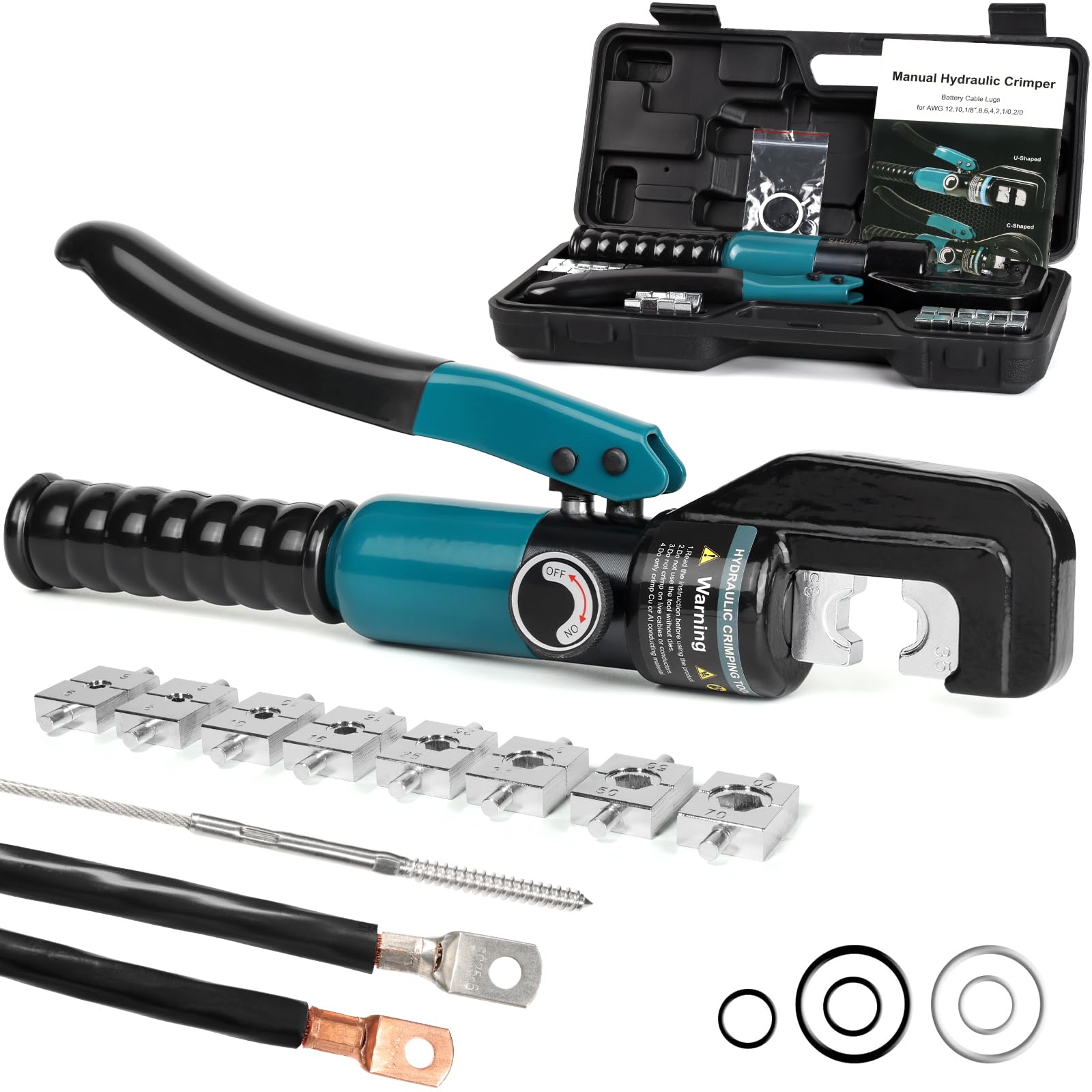 10 Tons Hydraulic Crimping Tool with 9 Dies - Battery Cable Crimper Tool & Wire Rope Crimping Tool for 12 to 2/0 AWG, 1/16" 1/8" 3/16" Stainless Steel Cable Railing Tool-image-18