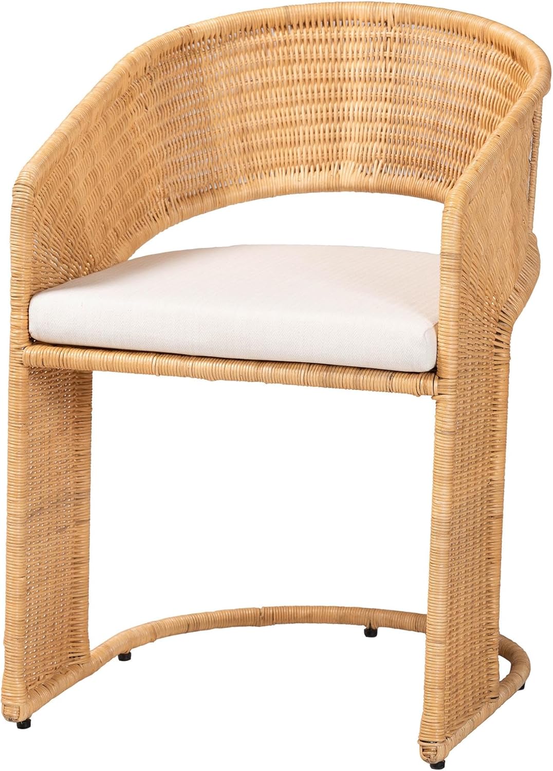 bali & pari Palm Metal-Framed Natural Rattan Dining Chair with Cushion – Handwoven Wicker Accent Chair