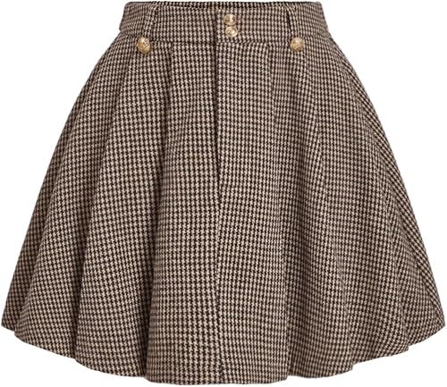 MakeMeChic Women's Houndstooth Plaid Pleated Mini Skirt A Line Y2K Preppy Skirts