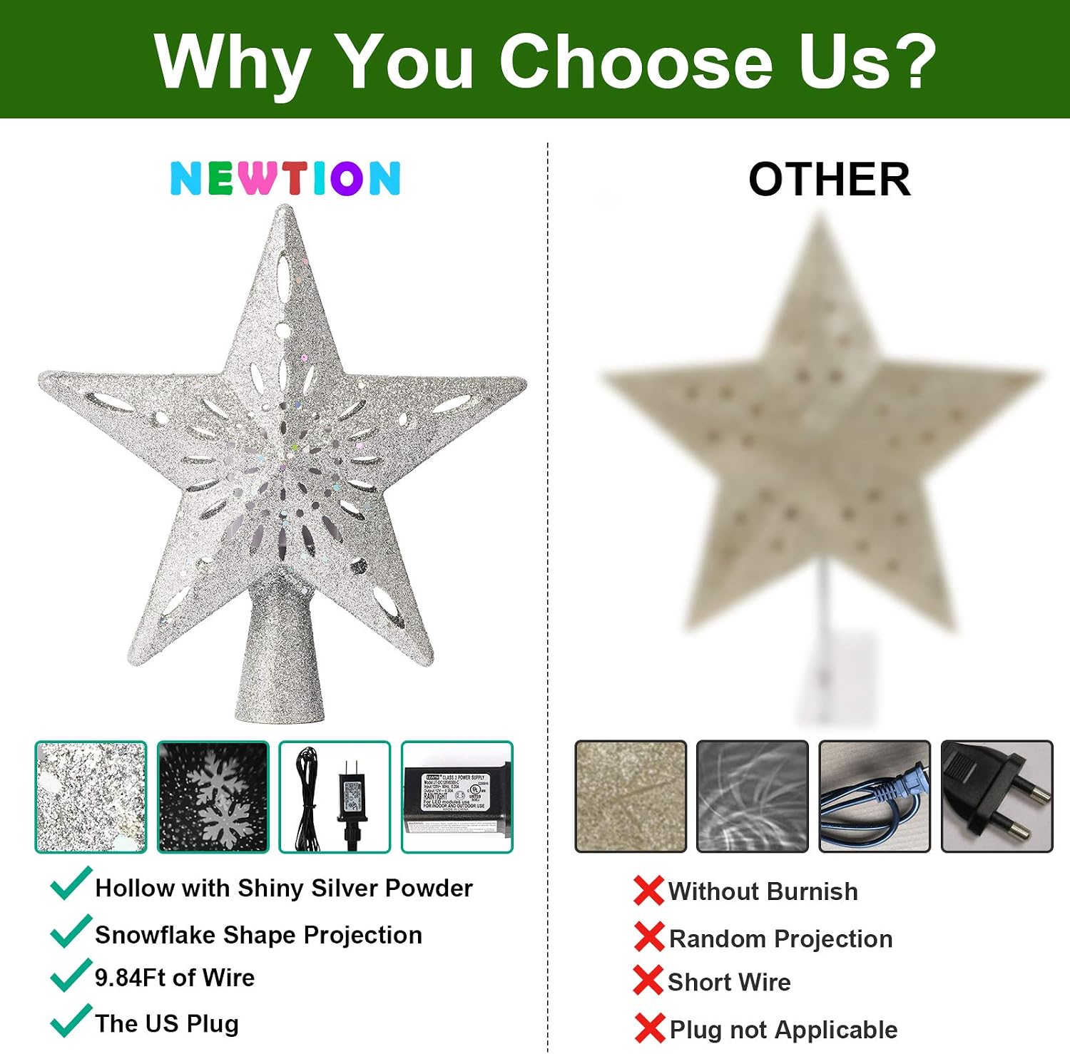 Star Christmas Tree Topper Lighted with LED Snowflake Projector Lights,Christmas Tree Toppers Decoration with Snowflake Projector for Holiday Fantastic Romantic Indoor Light Lamp Gift