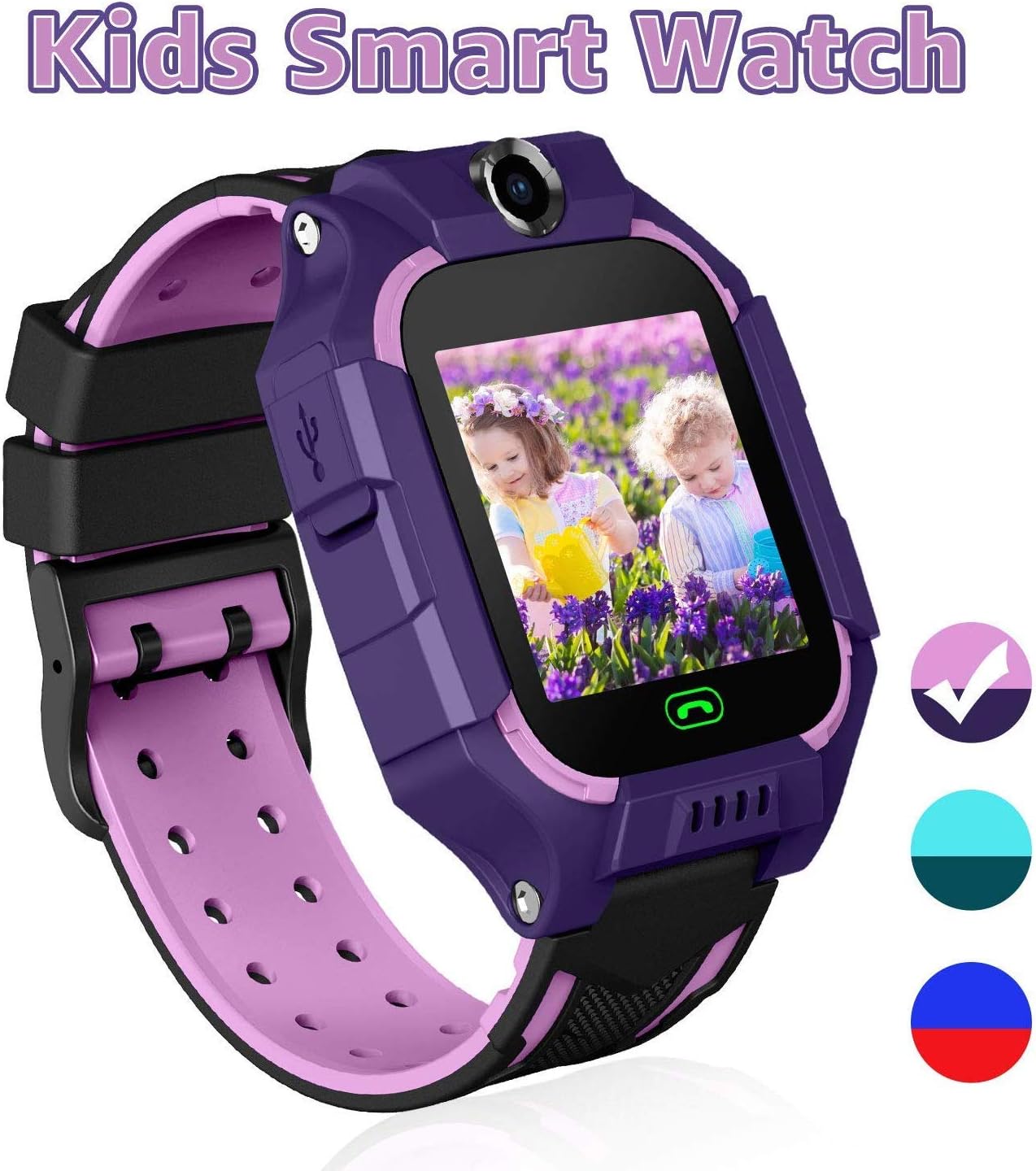 Kids Games Smartwatch Touch Screen Smart Watch Phone 2 Way Call SOS Alarm Clock Games Camera for Boys Girls Age 3-12 Holiday Birthday Toys Gifts (Purple)