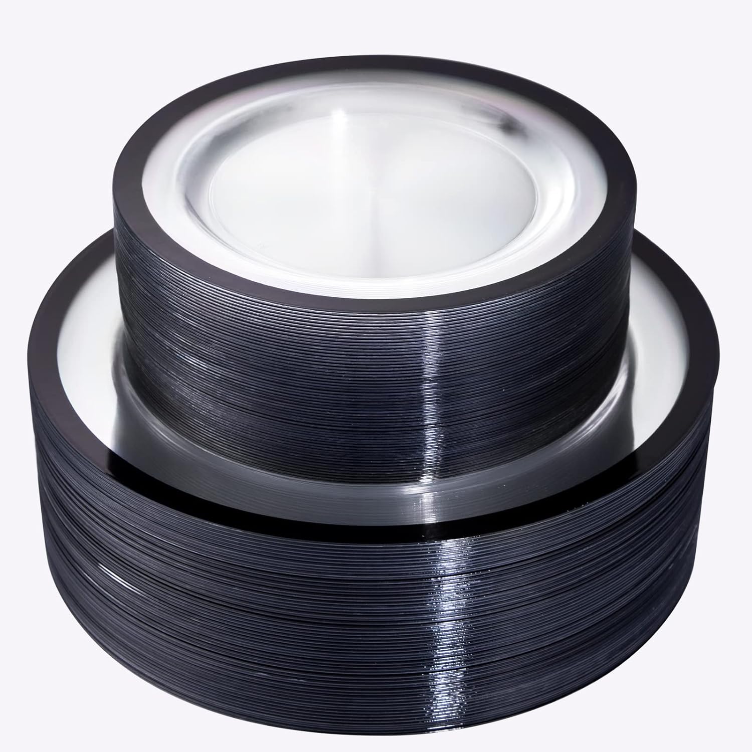 UQE 120pcs Clear and Black Plastic Plates Black