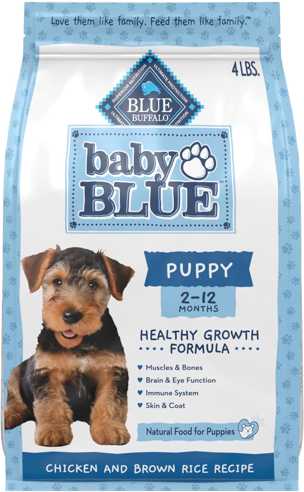 Baby Blue Natural Dry Food for Puppies, Healthy Growth Formula with DHA, Savory Chicken Recipe, 4-lb. Bag