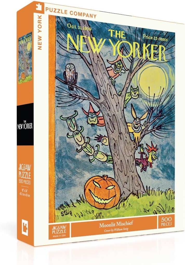 New York Puzzle Company - New Yorker Moonlit Mischief - 500 Piece Jigsaw Puzzle for Adults by William Steig