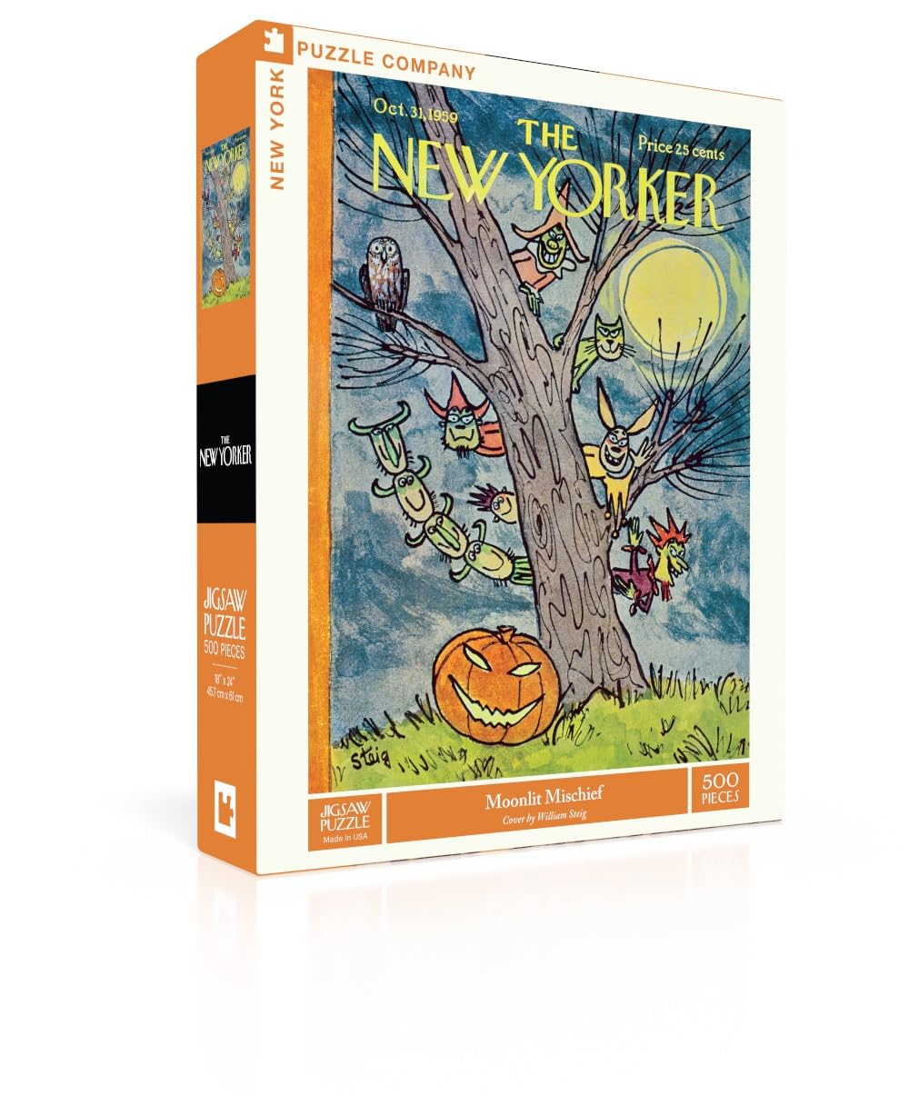 New York Puzzle Company - New Yorker Moonlit Mischief - 500 Piece Jigsaw Puzzle for Adults by William Steig