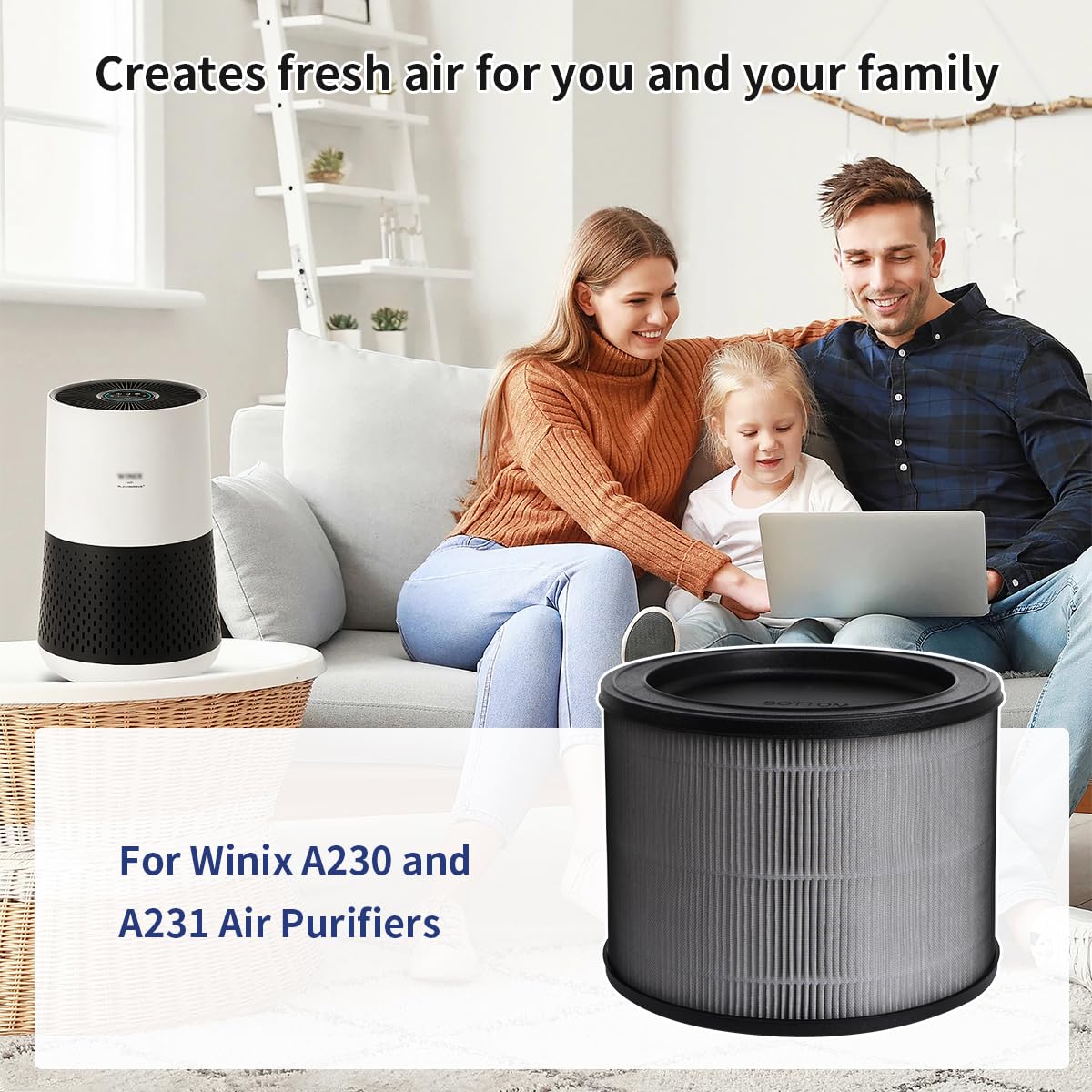 Filtro di ricambio misura O, 1712-0100-00 compatibile con Winix A230 e A231 purificatore d'aria 3-in-1 H13 True HEPA, confezione da 1