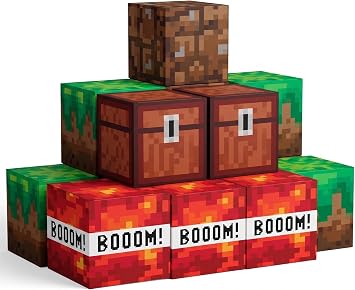 Pixel Party Boxes, 10 Pack, Large 8.5 Inch Birthday Cardboard Cubes
