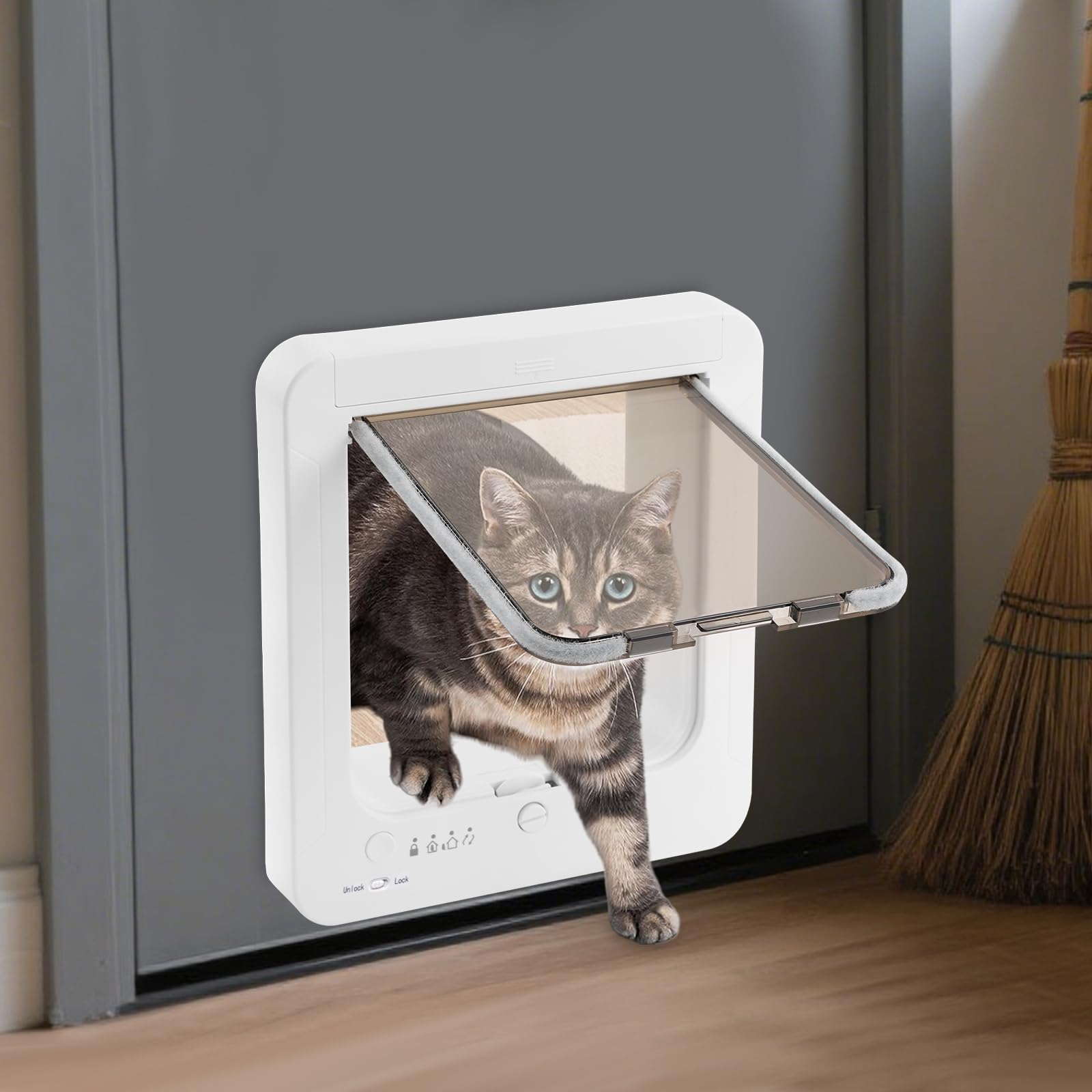 Klassische Katzenklappe, Große Katzenklappe Intelligente Haustiertür mit Fernbedienung, Einfache Installation Katzentür Haustiertür, Haustiertürs kann für dünne Tür und Wand (Weiß)