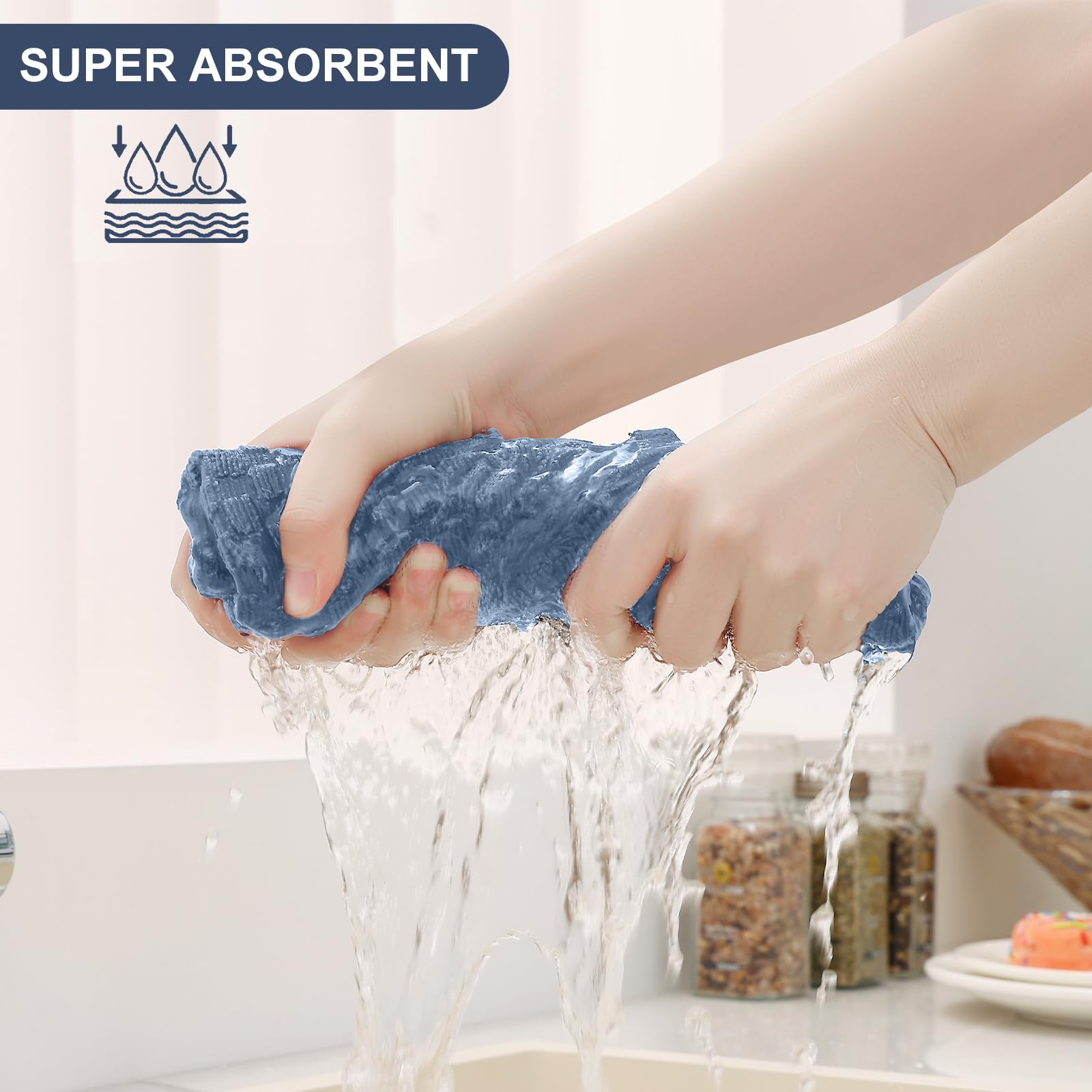 Homaxy Lot de 8 torchons de cuisine 100 % coton, bleu marine