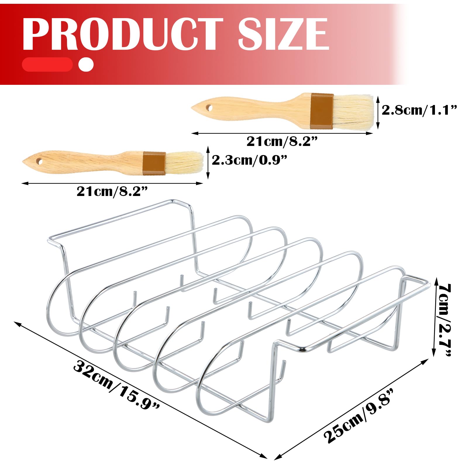 Supporto Bistecche e Costine in Acciaio Inox, Cestello per BBQ Rib Rack, Supporto per Arrosto Bistecca, Spareribs Halter Grill, Telaio Griglia Barbecue 2 in 1 con 2 Penne