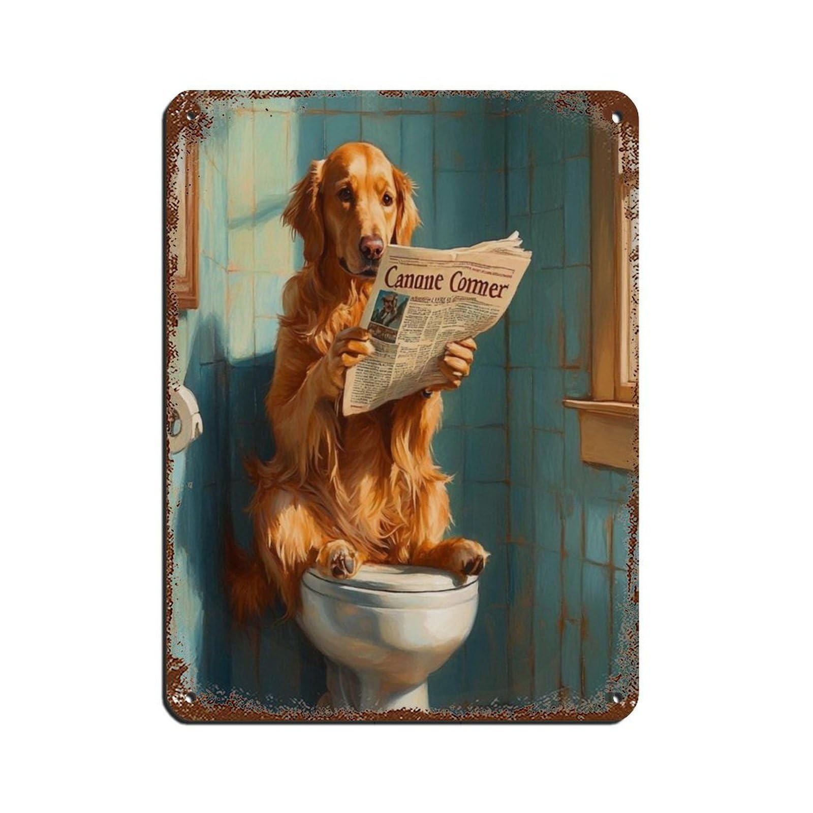 Lxwnze 30L X 40W Cm Funny Dog Reading Newspaper Tin Sign Vintage Metal Pub Club Cafe Bar Home Wall Art Decoration Poster Retro 12X16inch(30X40cm)